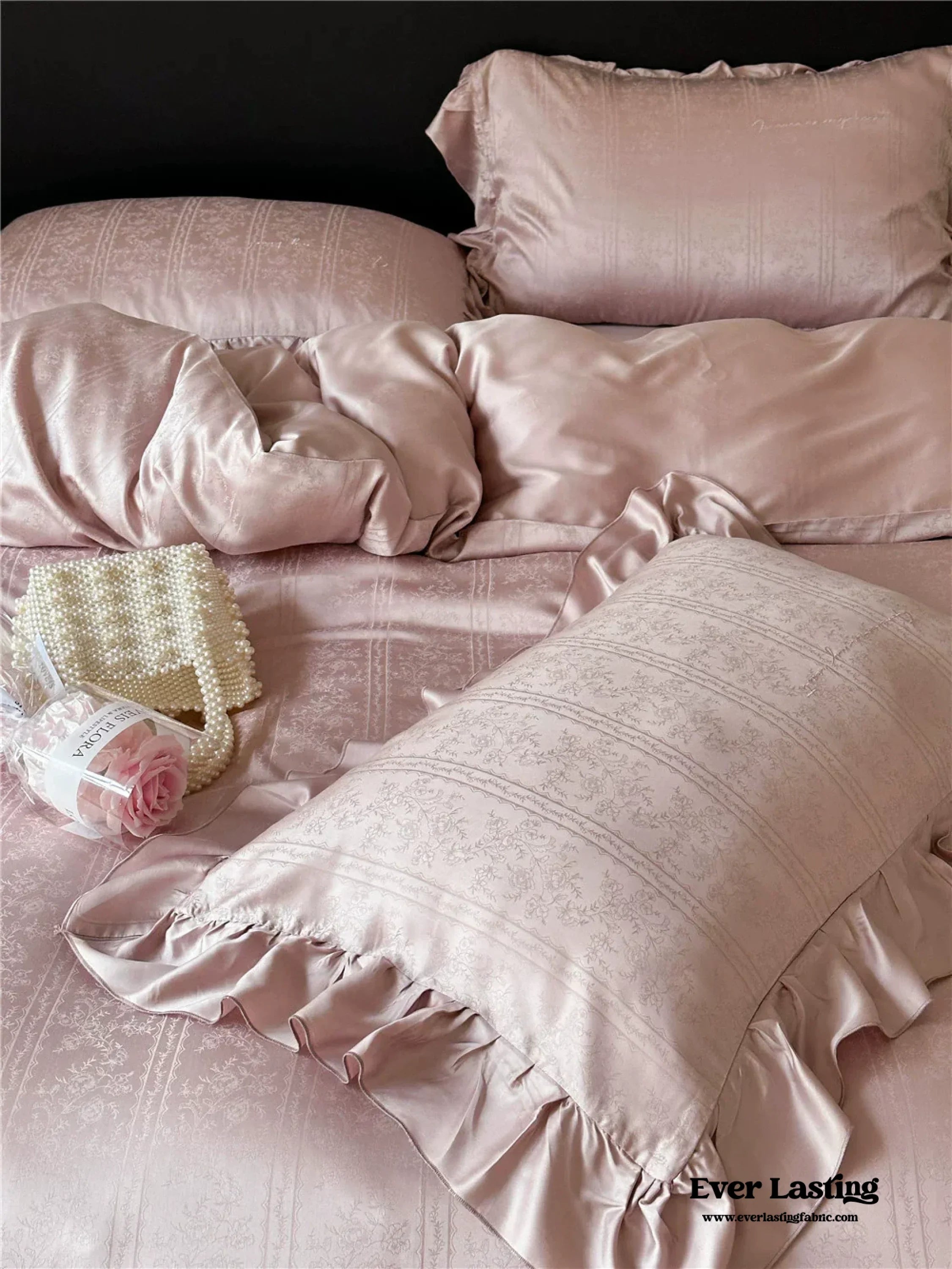 Coquette Tencel Silky Ruffle Bedding Set - White
