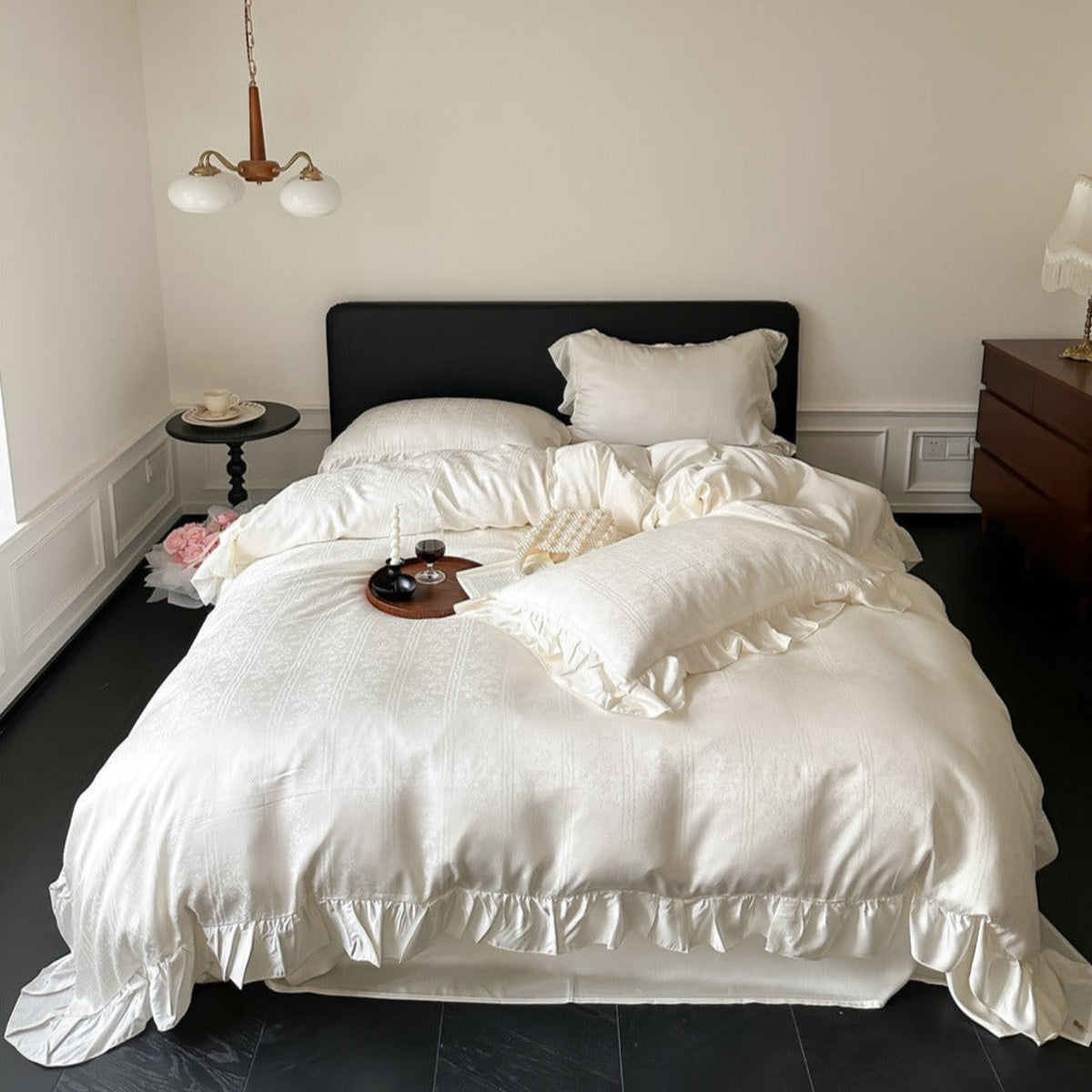 Coquette Tencel Silky Ruffle Bedding Set - White