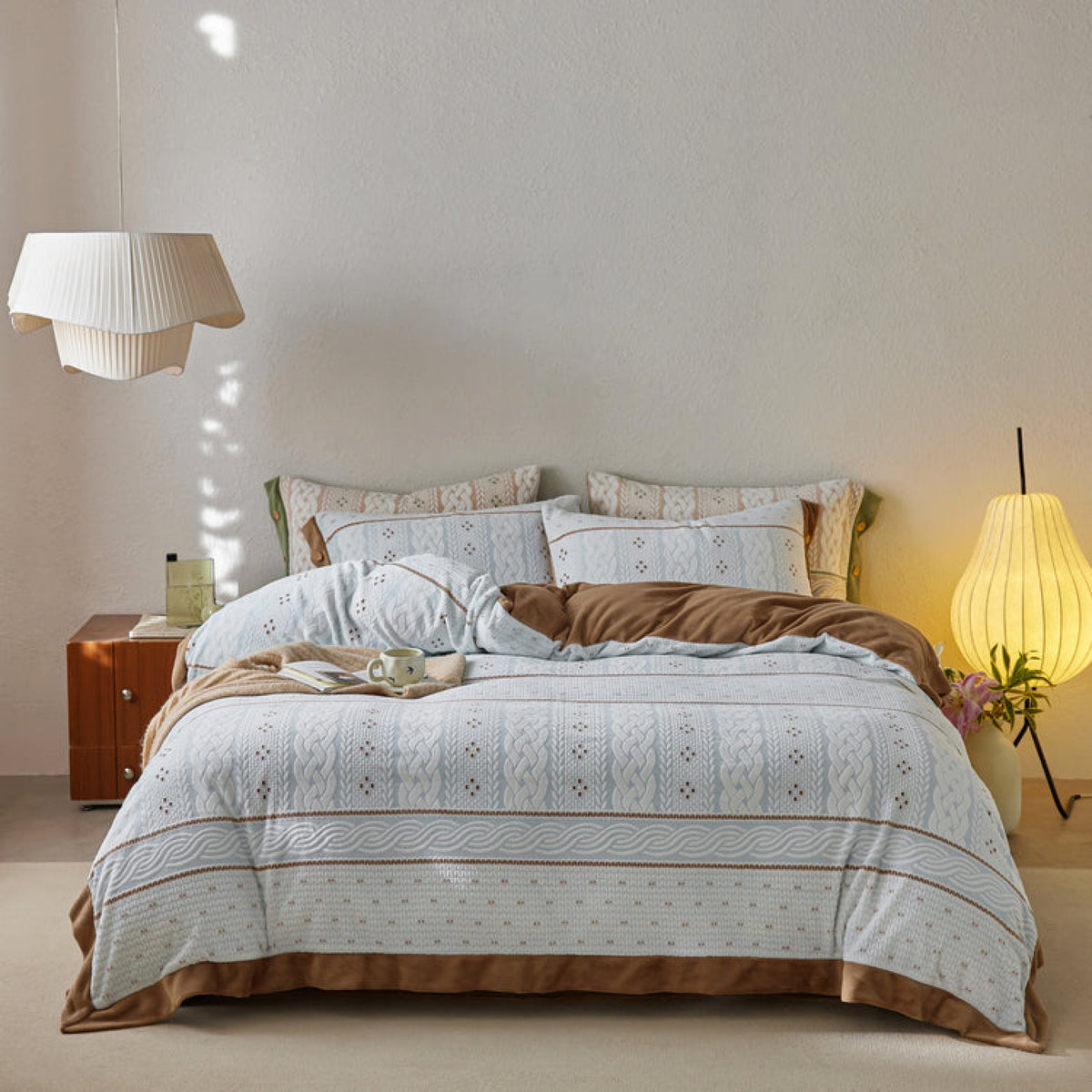 Cottage Braided Button Velvet Bedding Set - Blue