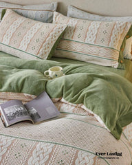 Cottage Braided Button Velvet Bedding Set - Green