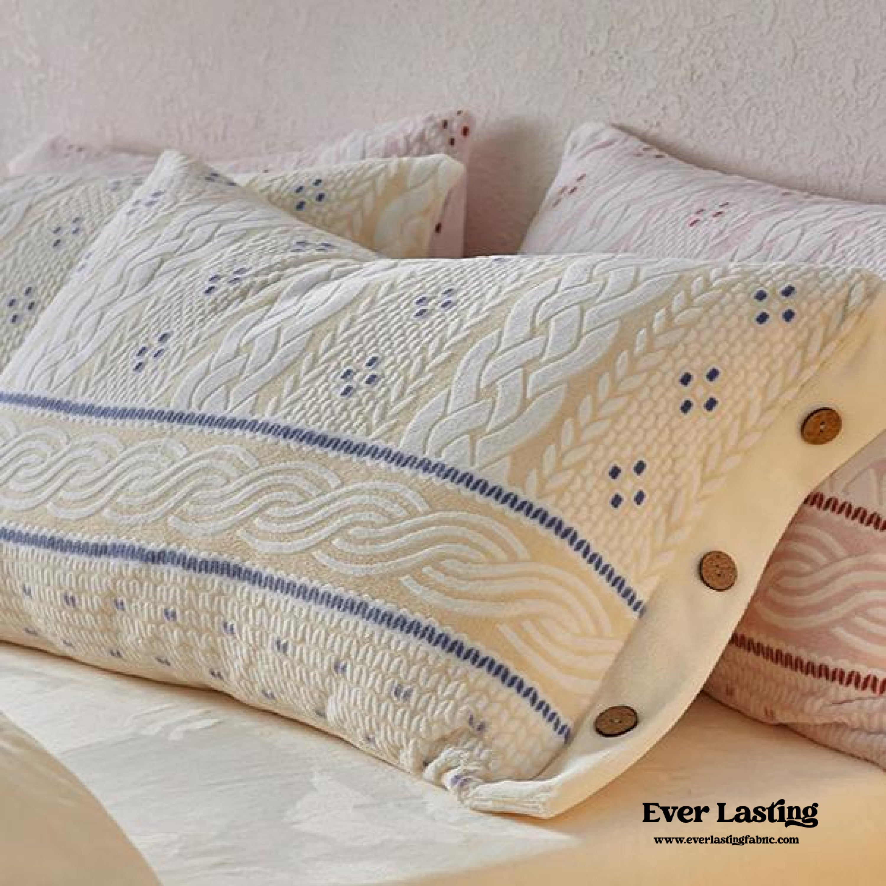 Cottage Braided Button Velvet Bedding Set - Pink