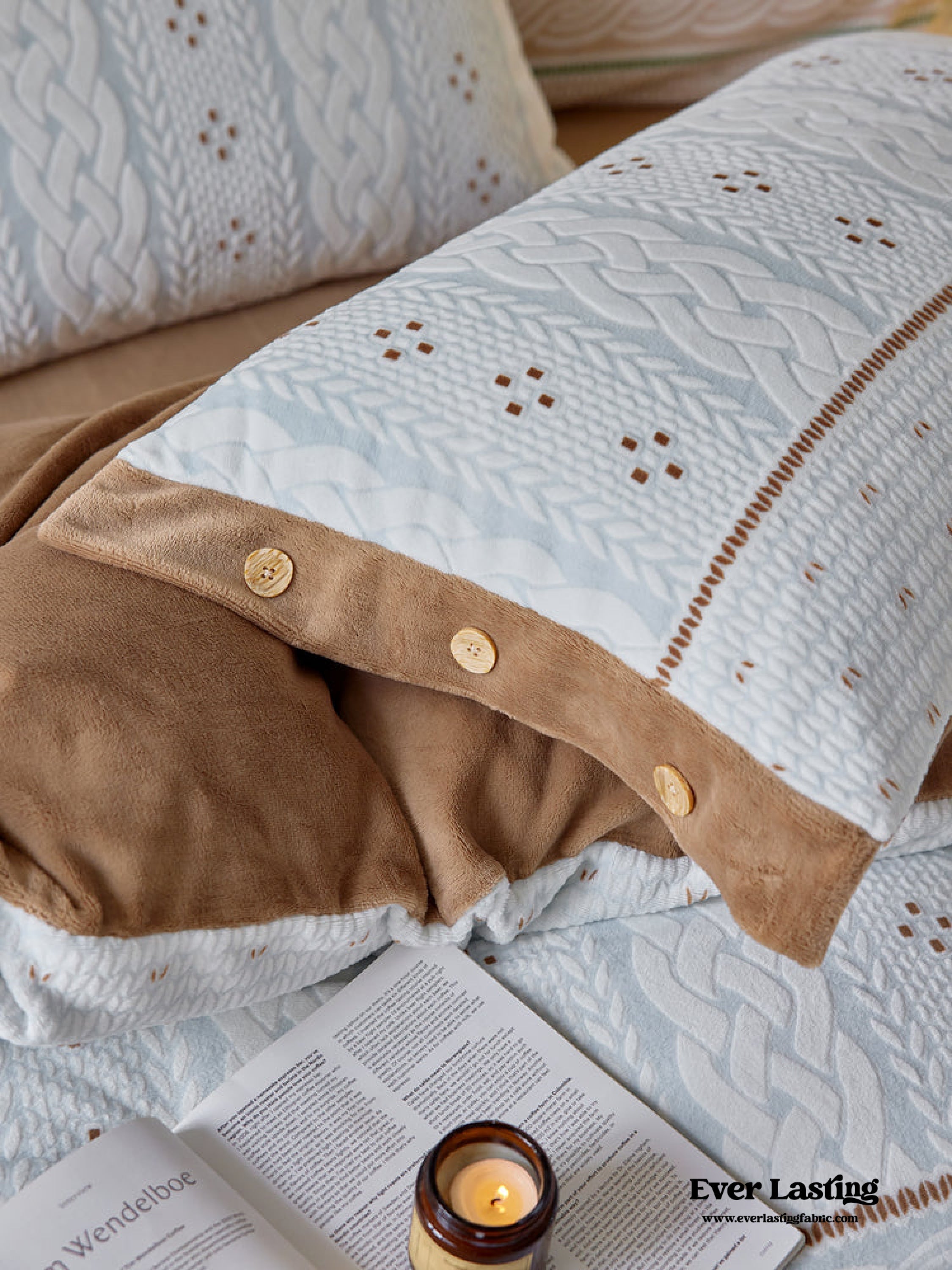 Cottage Braided Button Velvet Bedding Set - Pink