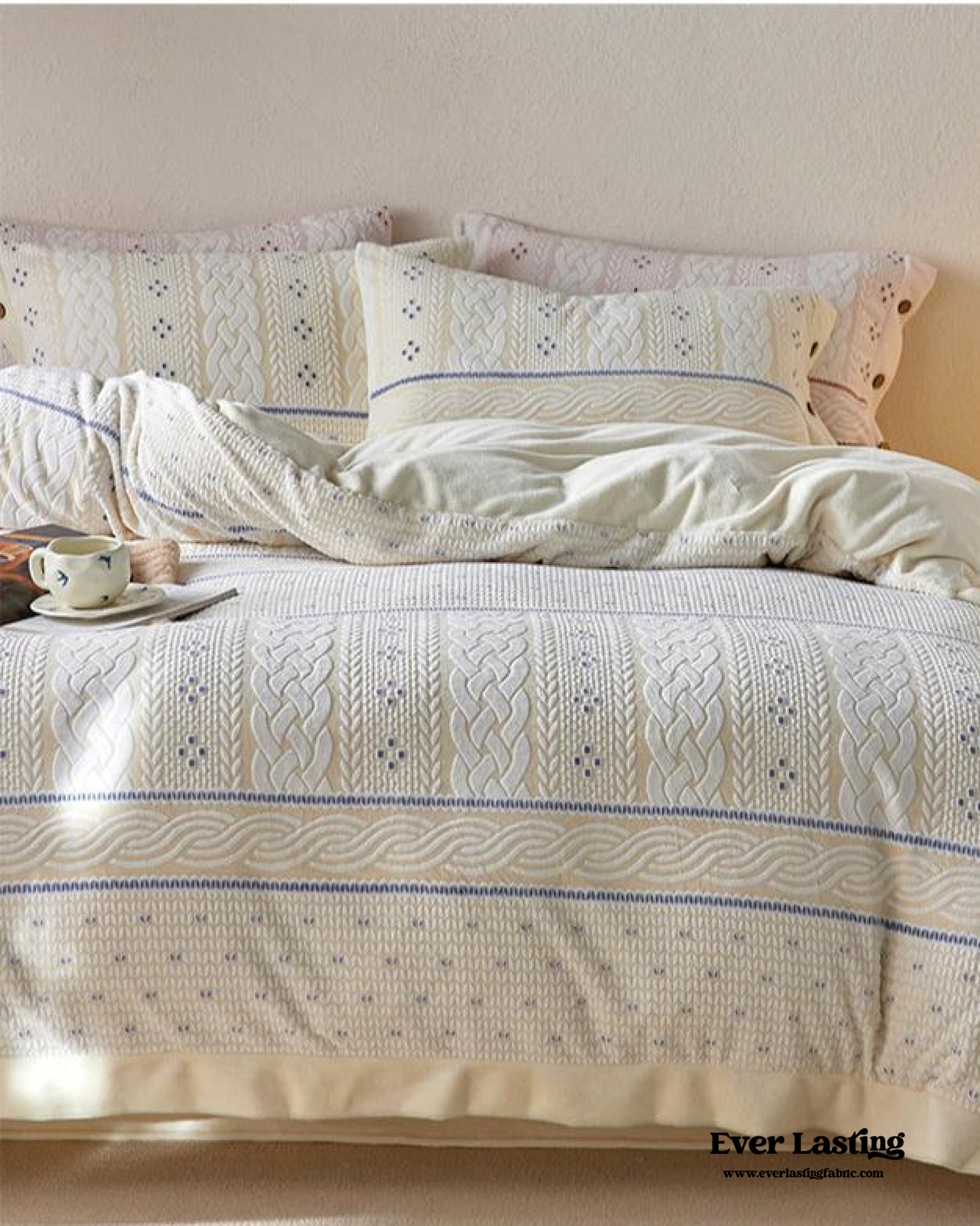 Cottage Braided Button Velvet Bedding Set - Pink