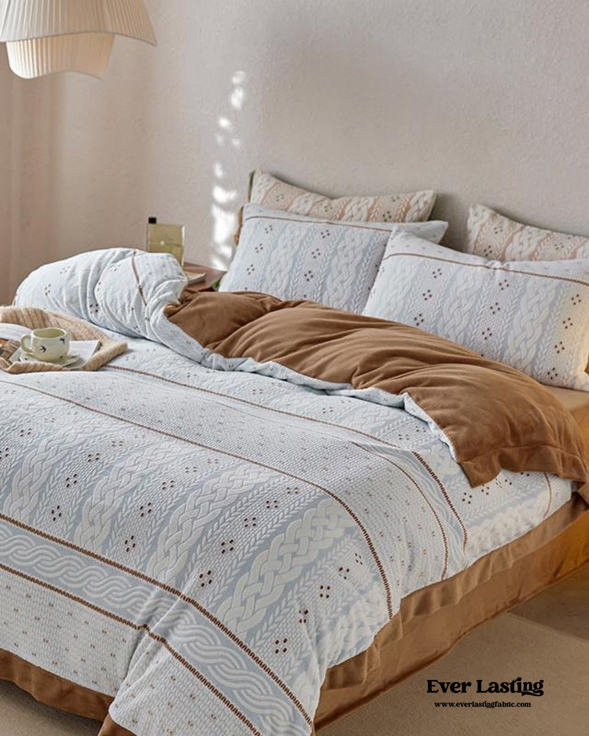 Cottage Braided Button Velvet Bedding Set - Pink