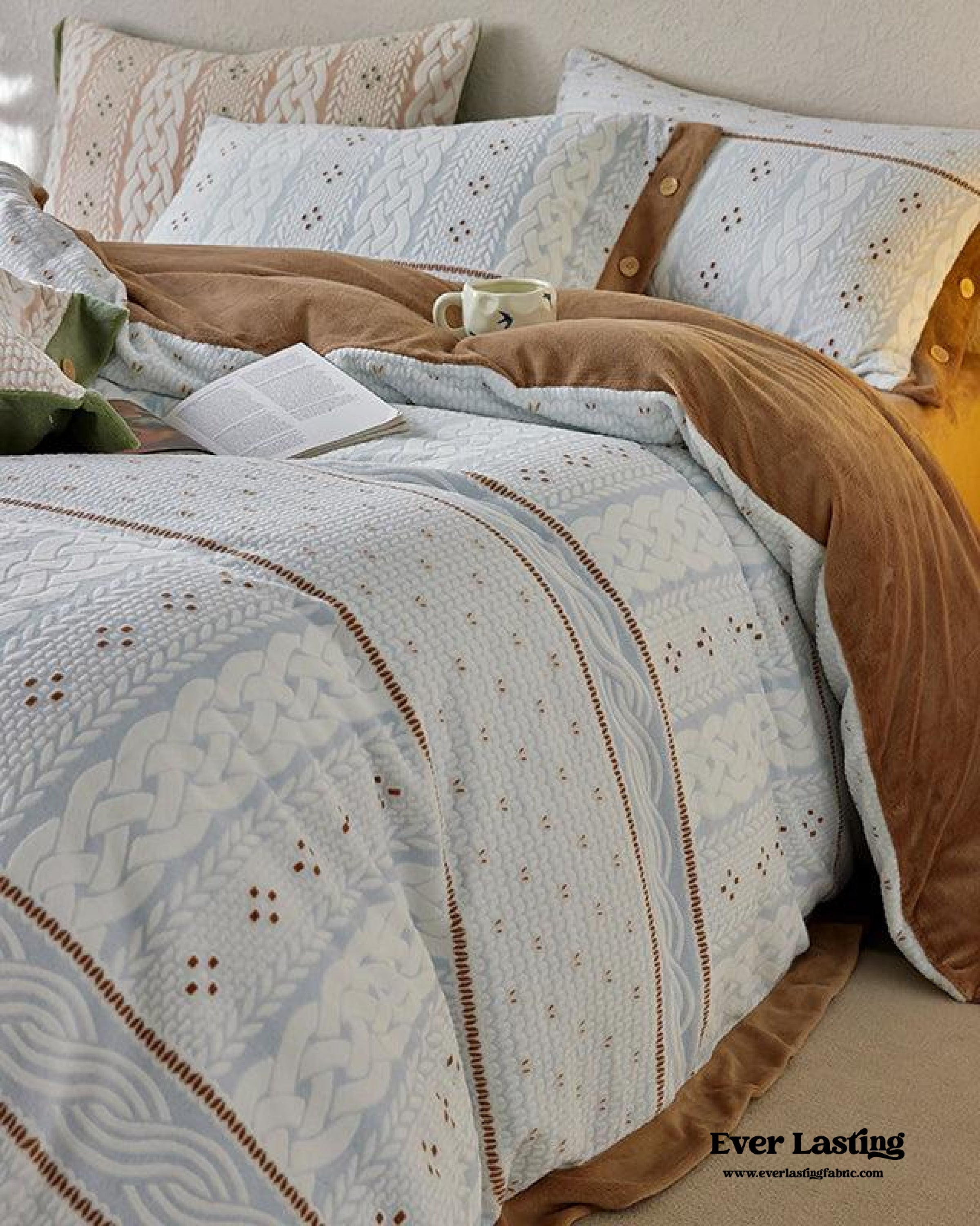 Cottage Braided Button Velvet Bedding Set - Pink