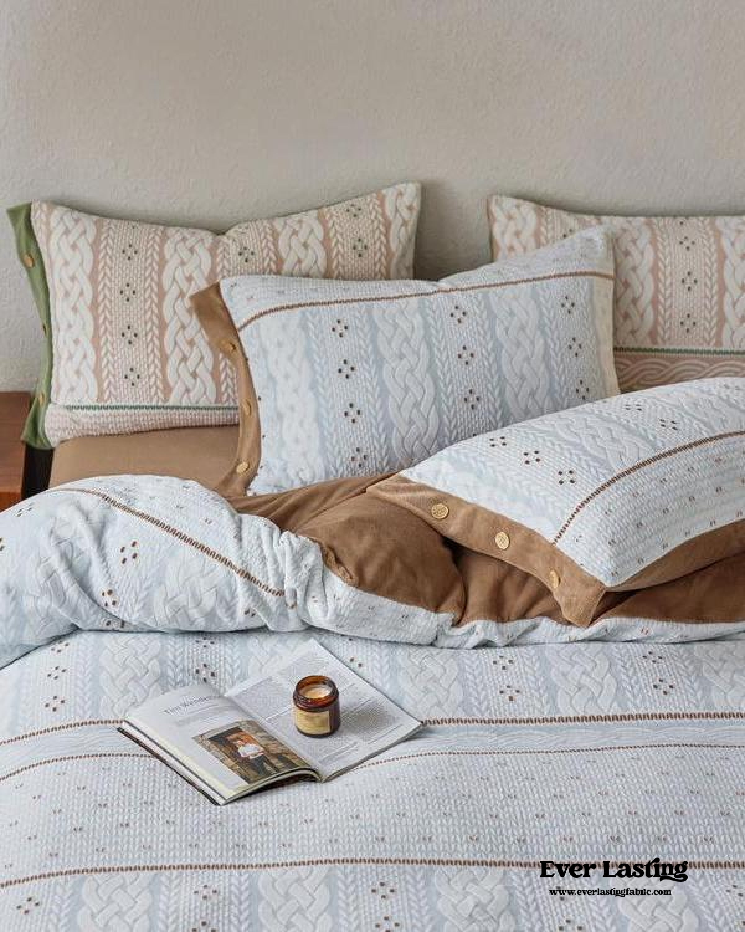 Cottage Braided Button Velvet Bedding Set - Pink