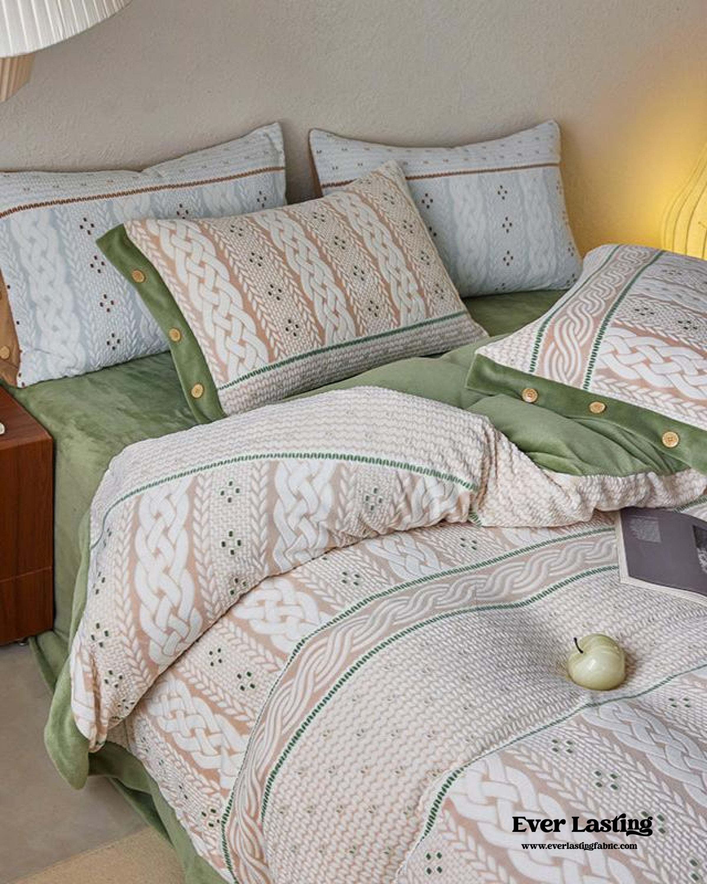 Cottage Braided Button Velvet Bedding Set - Pink