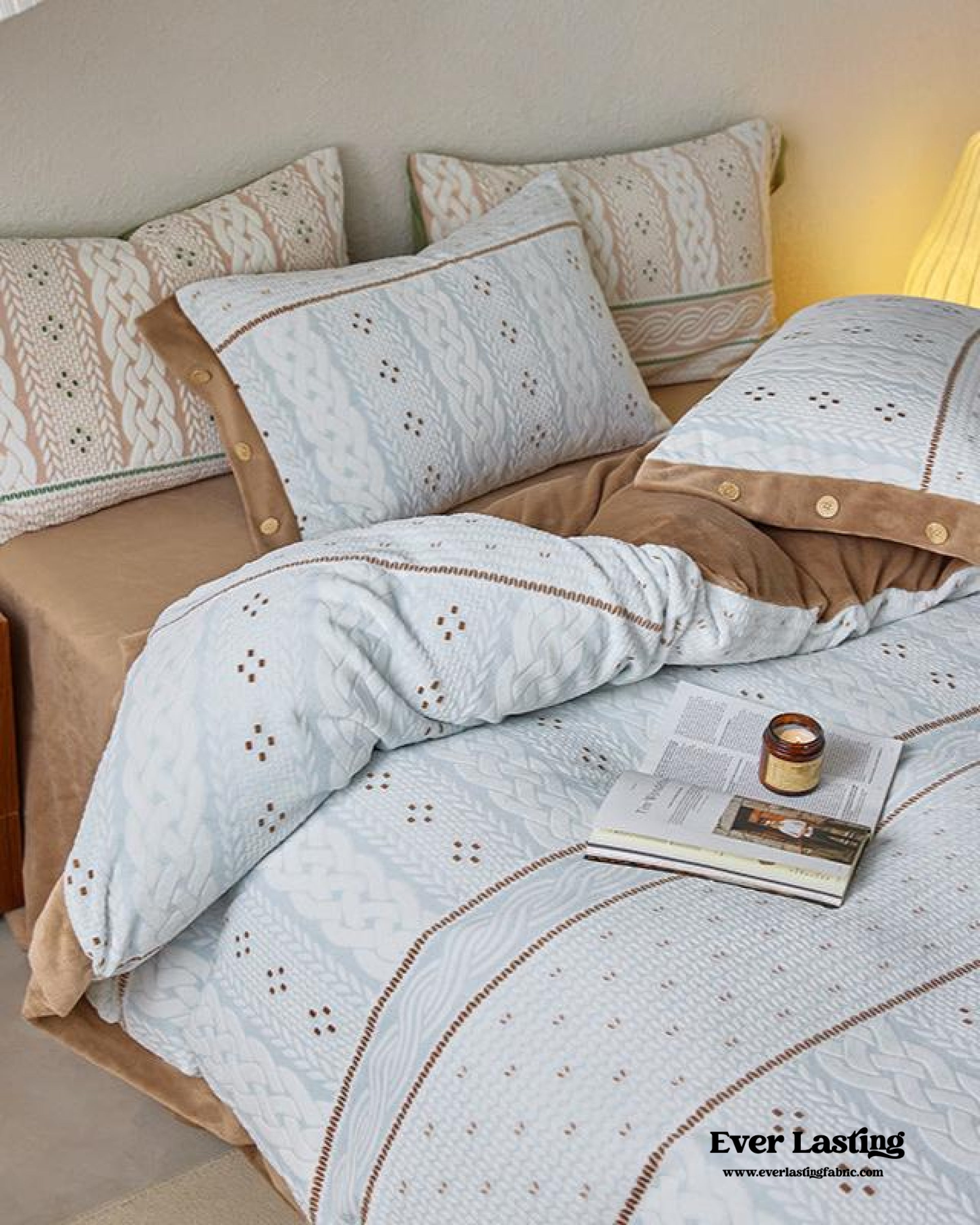 Cottage Braided Button Velvet Bedding Set - Pink