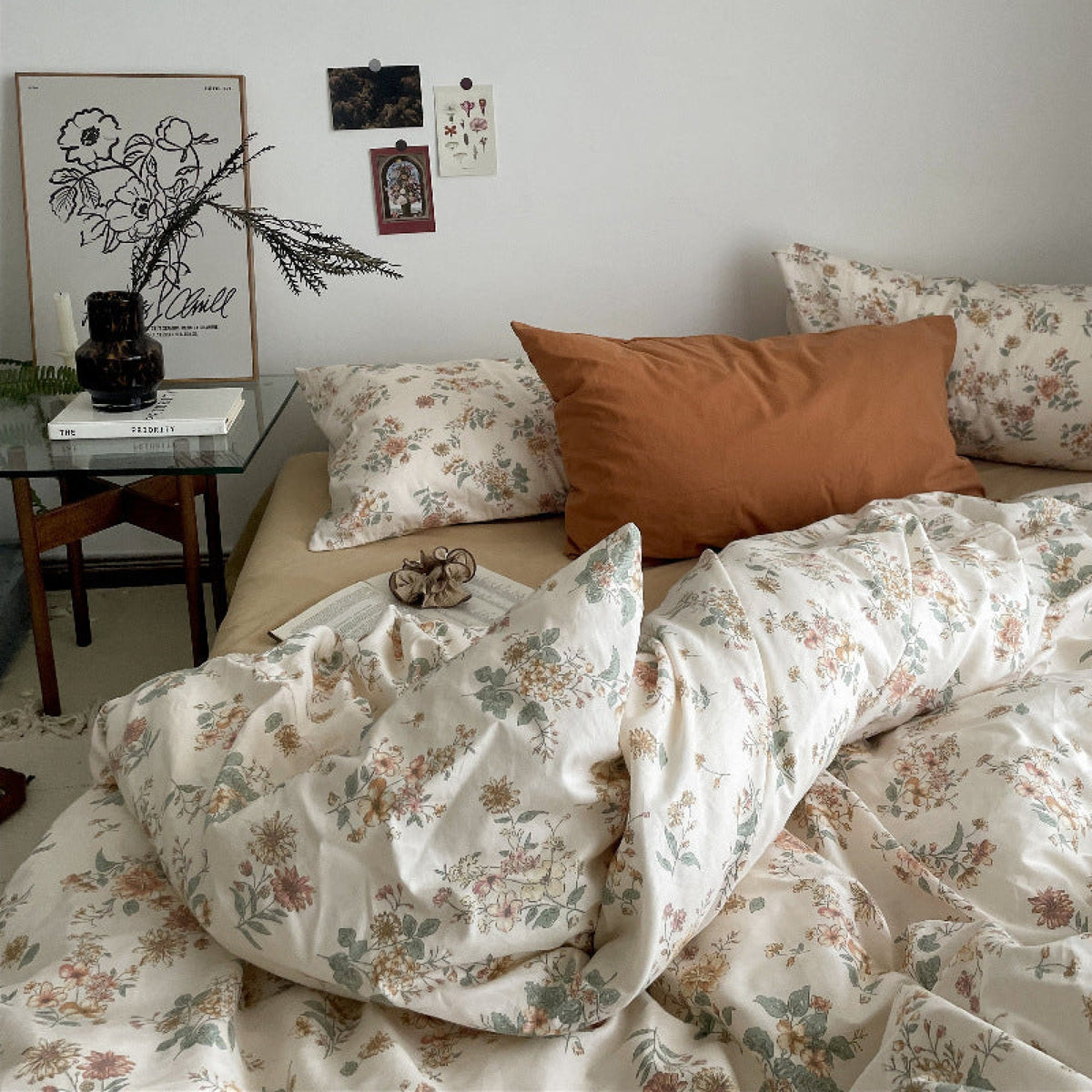 Cottage Floral Bedding Set - Beige Brown