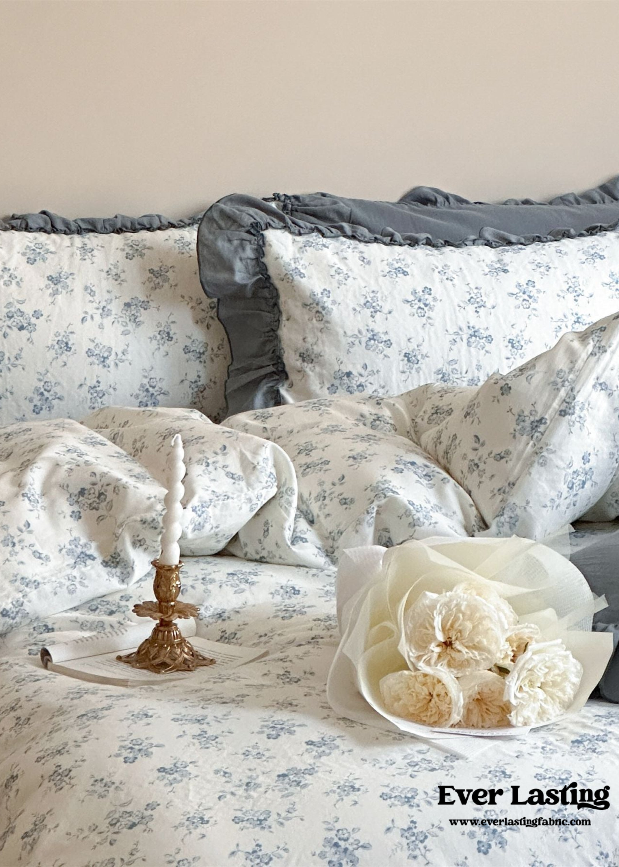 Cottage Inspired Ruffle Bedding Set - Soft Blue