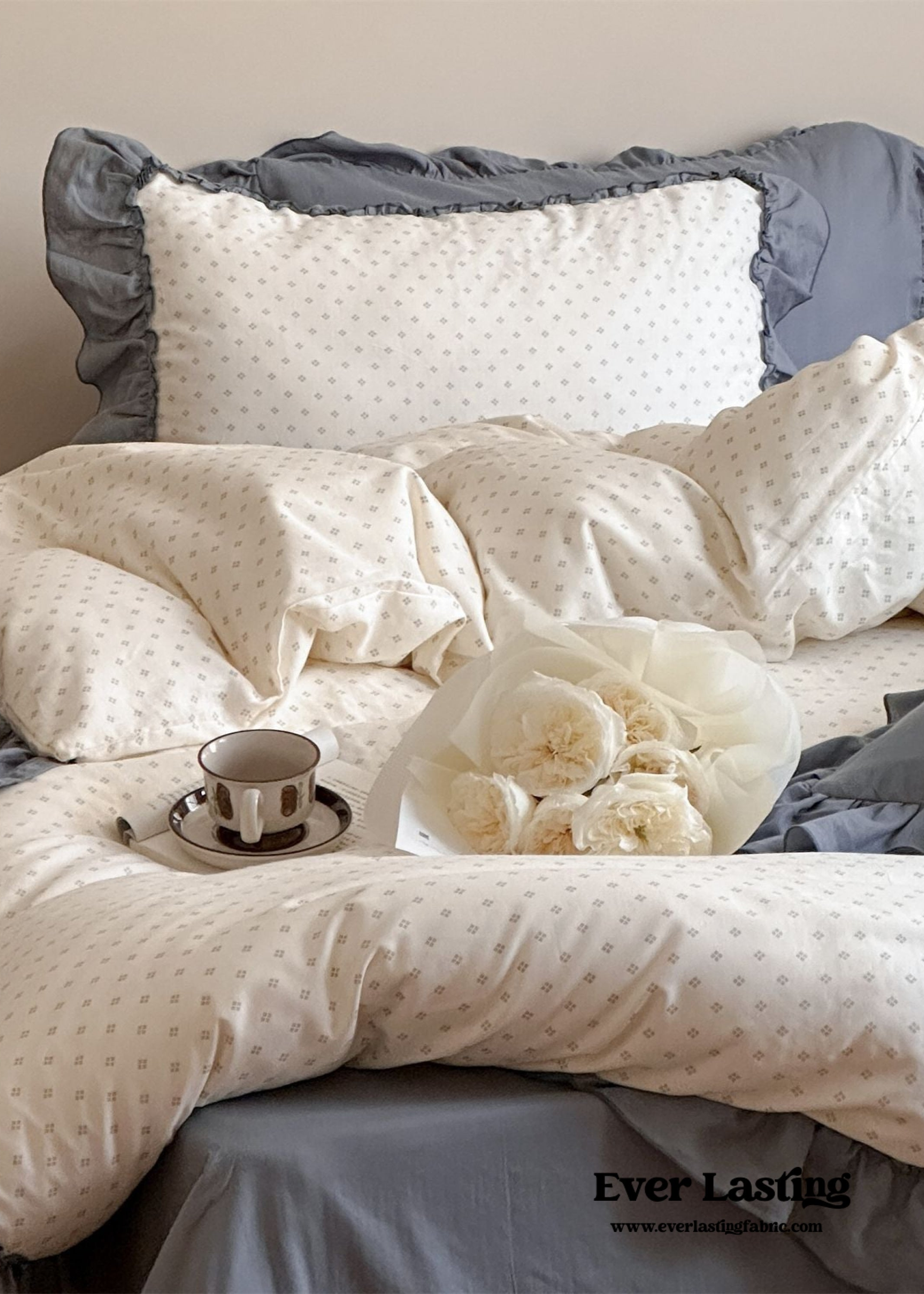 Cottage Inspired Ruffle Bedding Set - Soft Blue