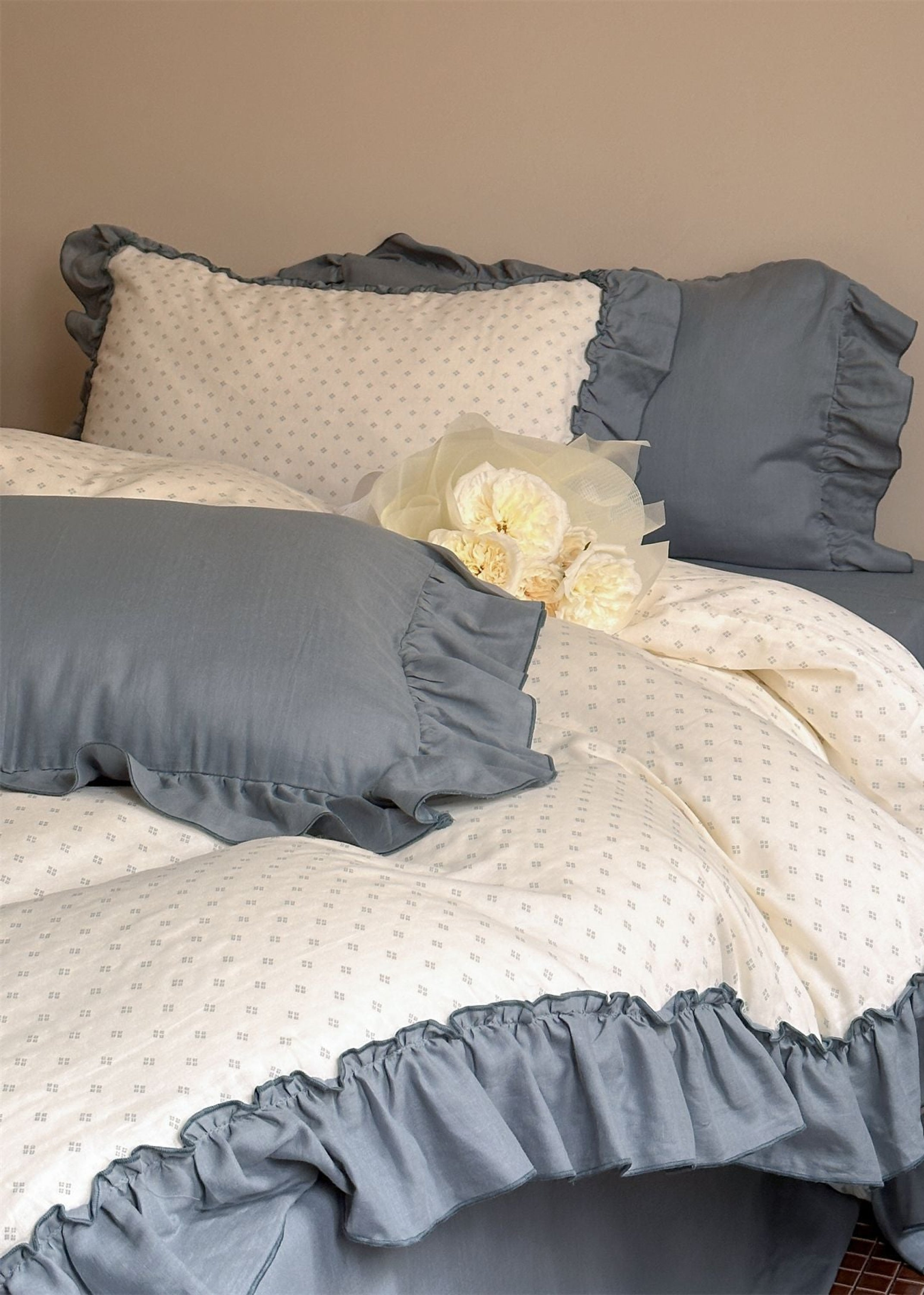 Cottage Inspired Ruffle Bedding Set - Soft Blue