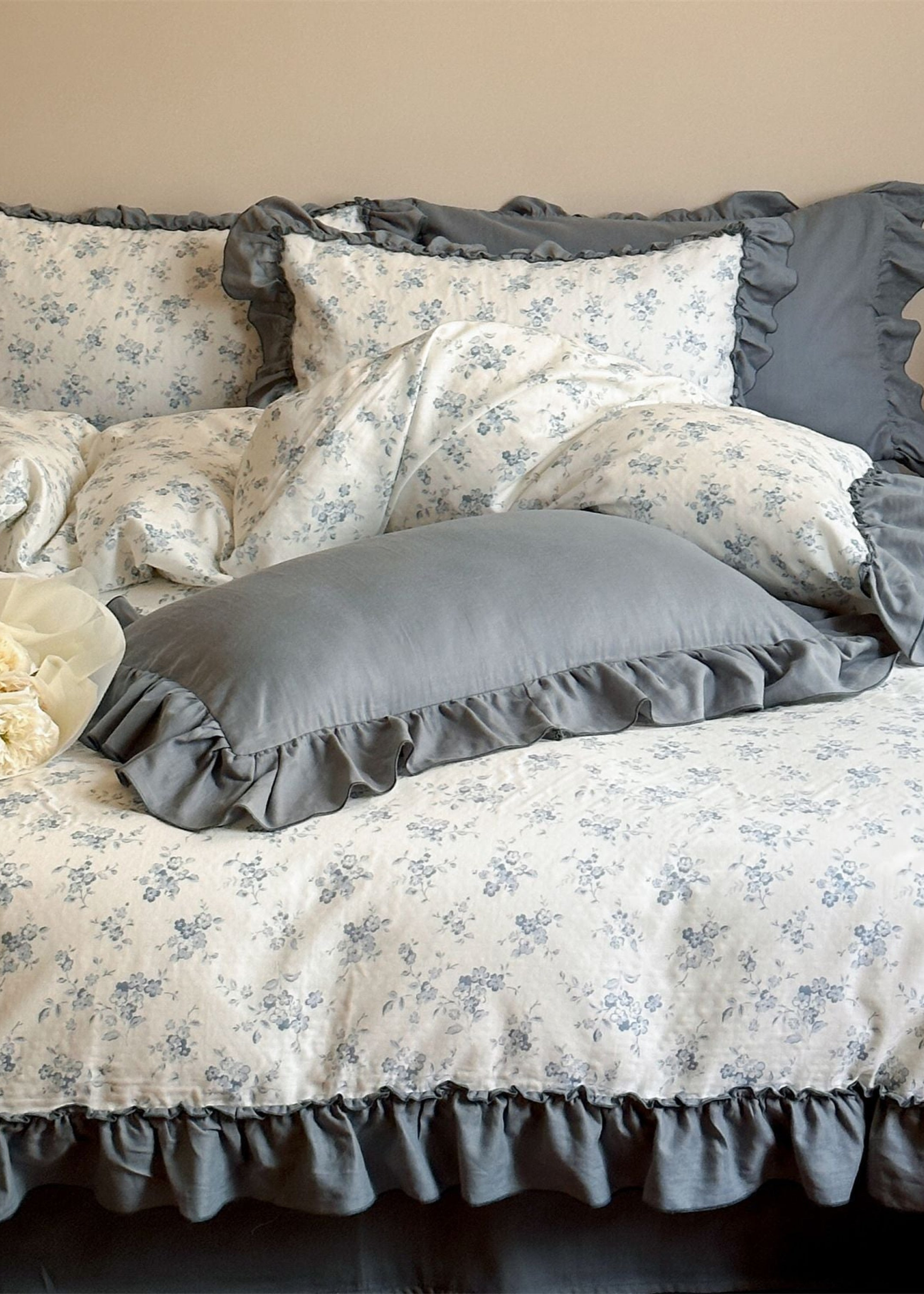 Cottage Inspired Ruffle Bedding Set - Soft Blue