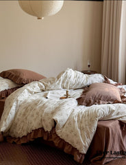 Cottage Inspired Ruffle Bedding Set - Brown
