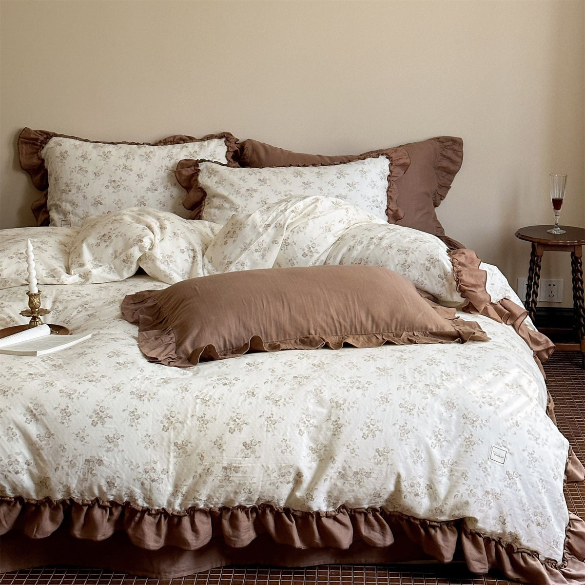 Cottage Inspired Ruffle Bedding Set - Brown