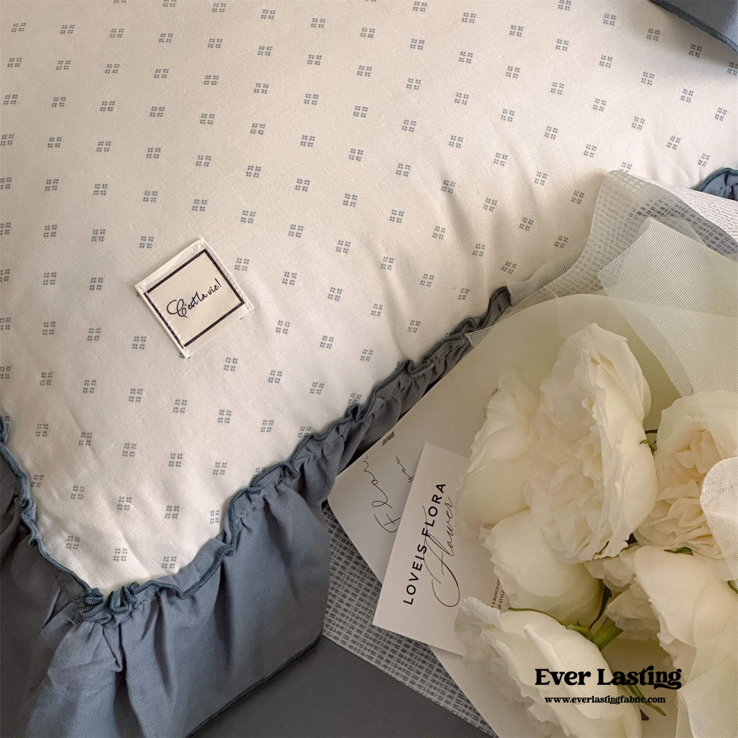 Cottage Inspired Ruffle Bedding Set - Soft Blue