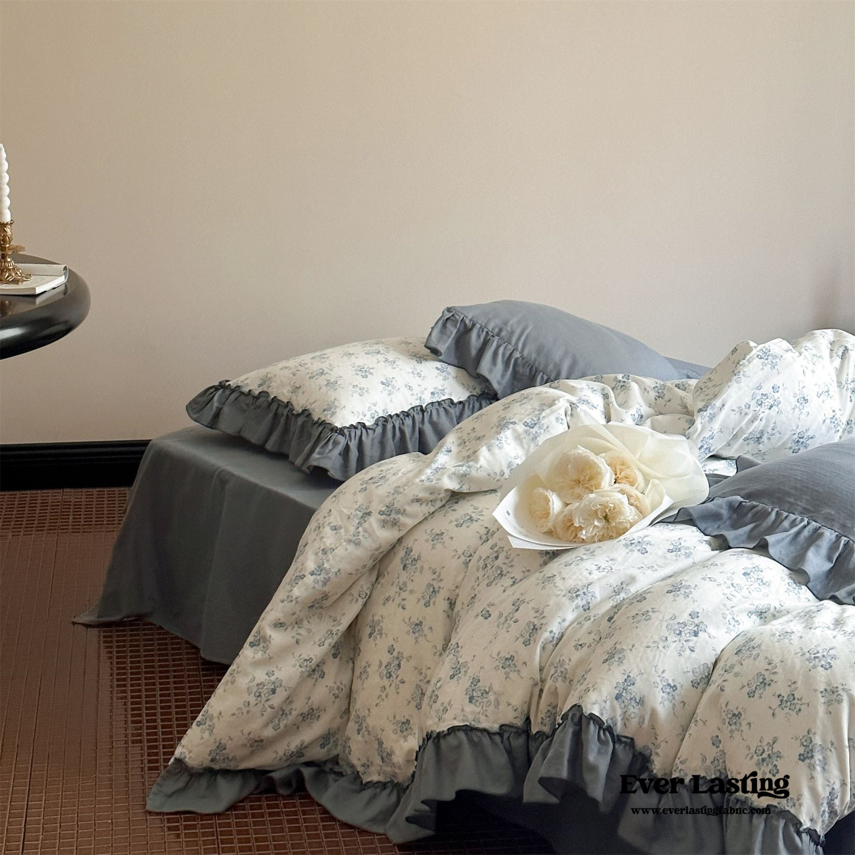 Cottage Inspired Ruffle Bedding Set - Soft Blue