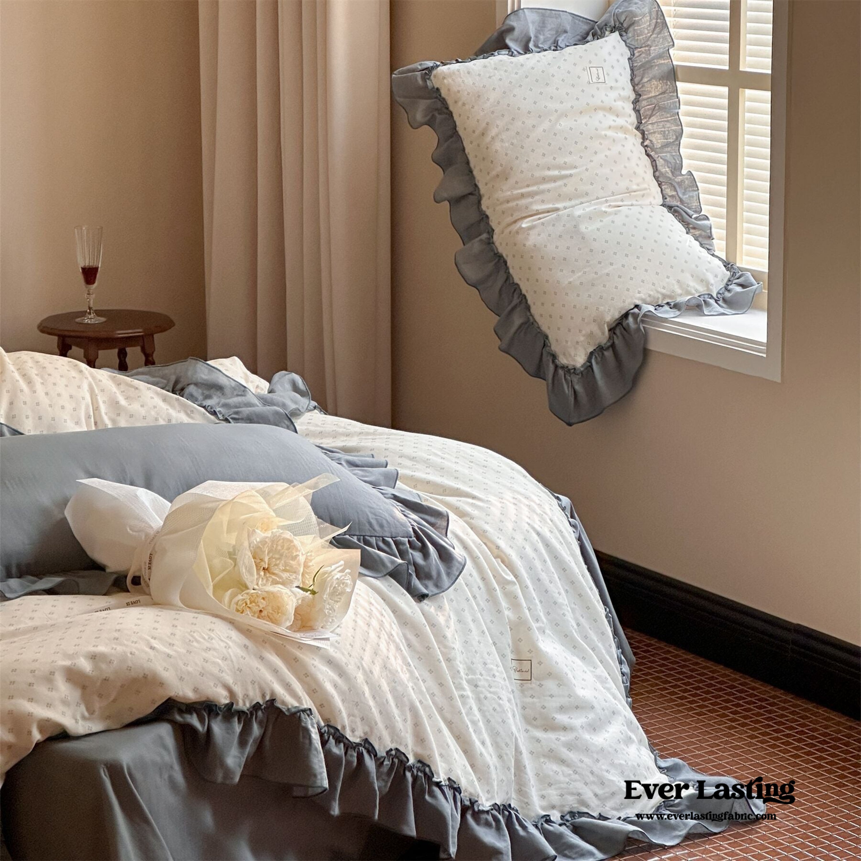 Cottage Inspired Ruffle Bedding Set - Soft Blue