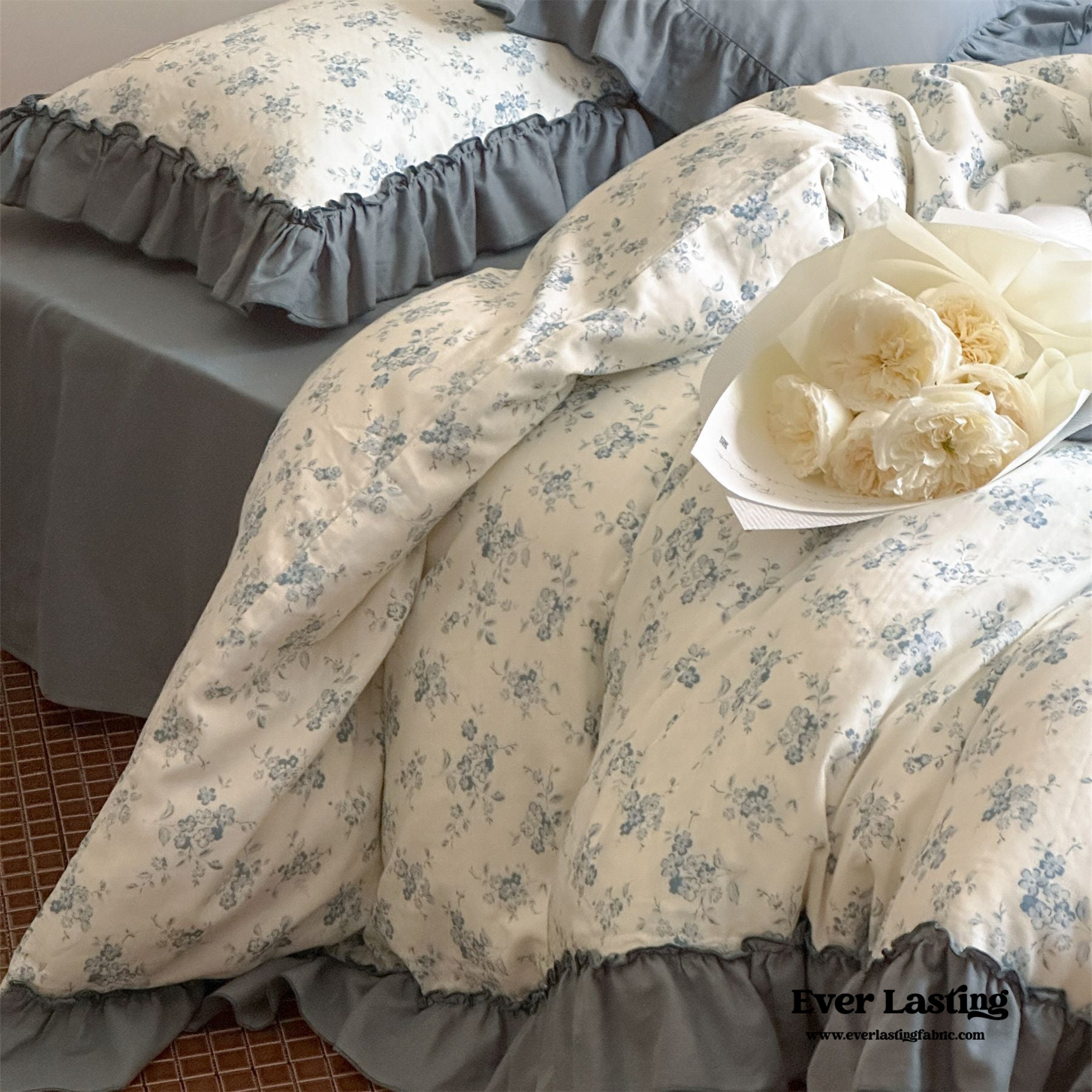 Cottage Inspired Ruffle Bedding Set - Soft Blue