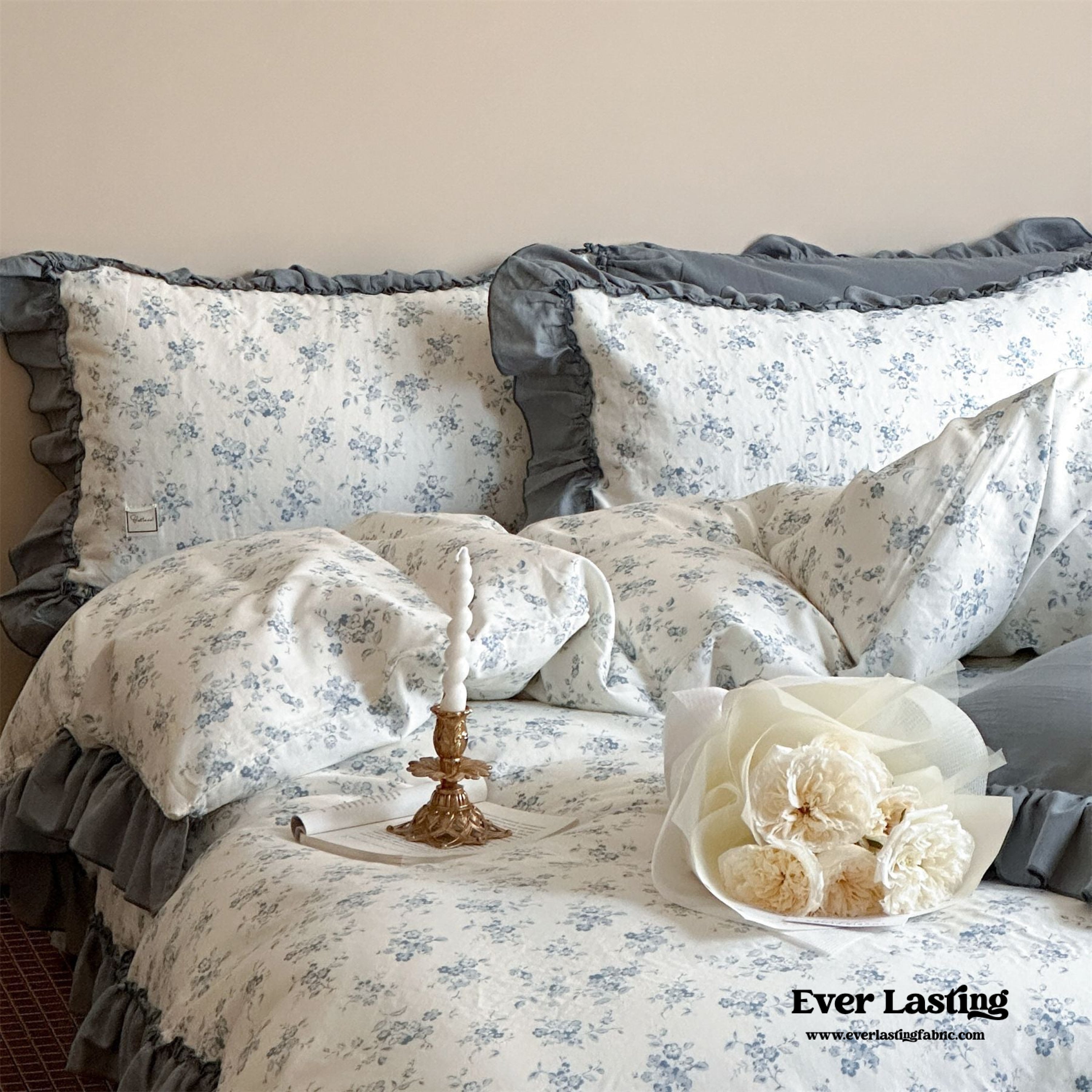 Cottage Inspired Ruffle Bedding Set - Soft Blue
