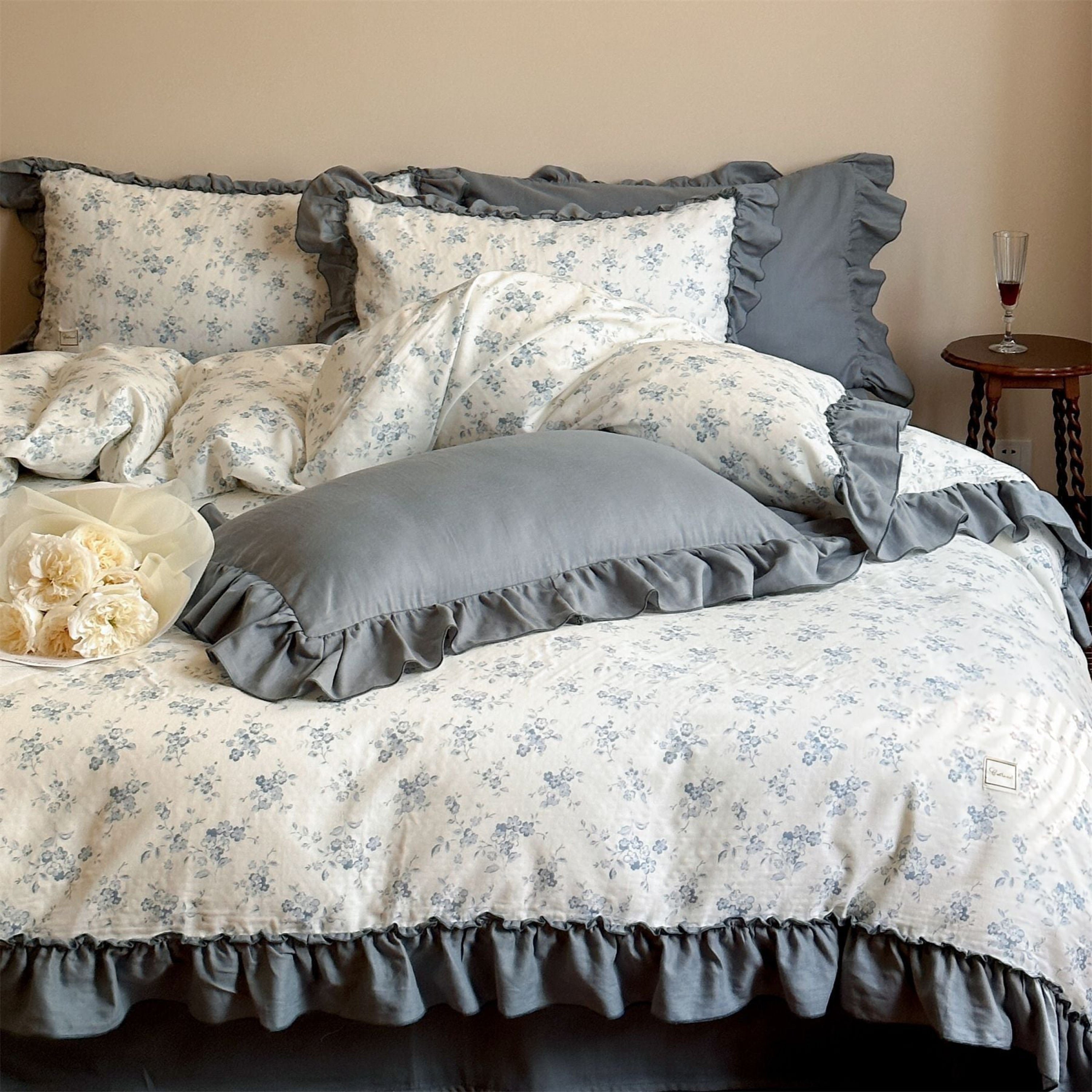 Cottage Inspired Ruffle Bedding Set - Soft Blue
