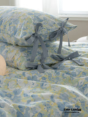 Cottage Ribbon Bow Tie Floral Bedding Set - Floral Blue
