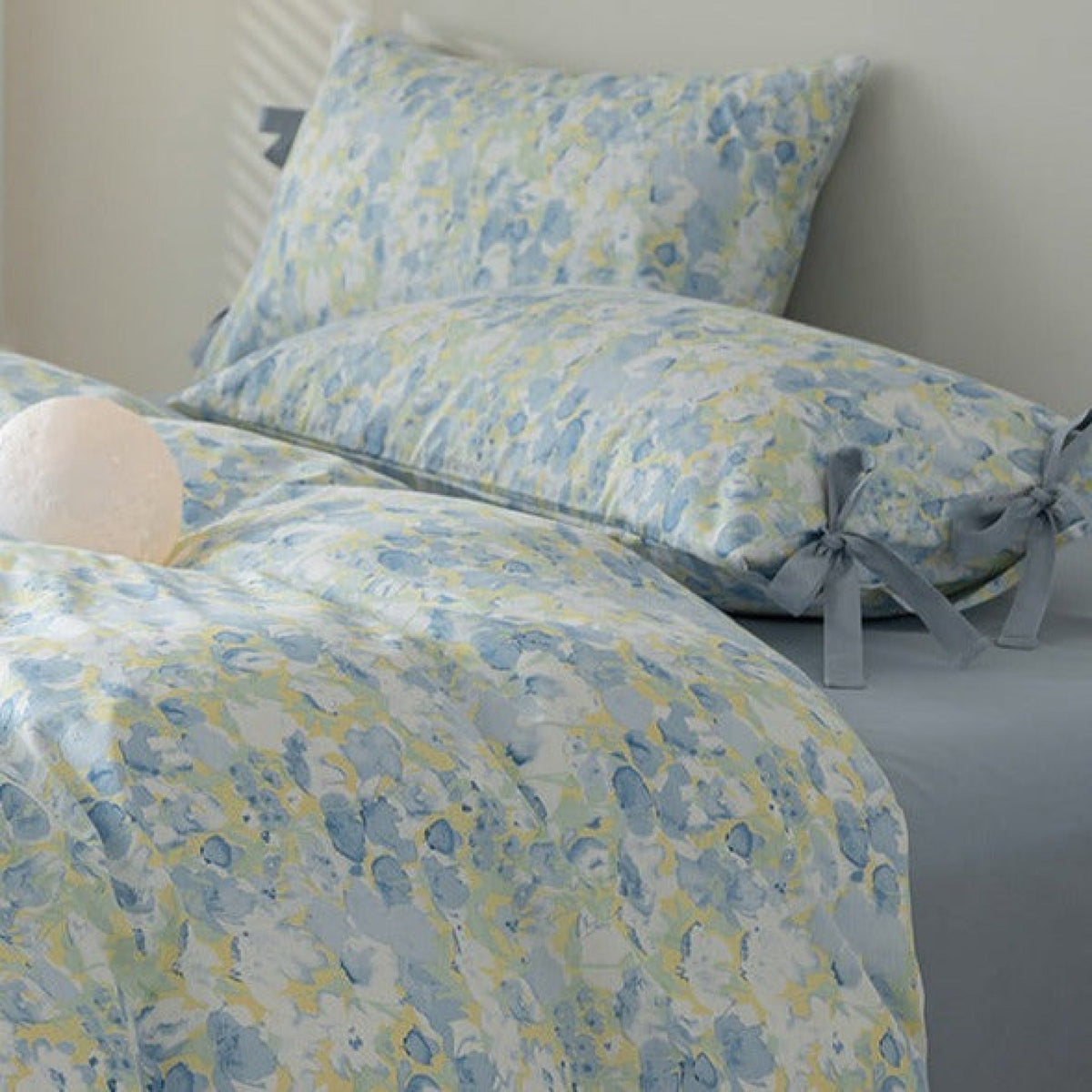 Cottage Ribbon Bow Tie Floral Bedding Set - Floral Blue