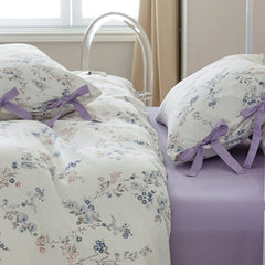 Cottage Ribbon Bow Tie Floral Bedding Set - Purple