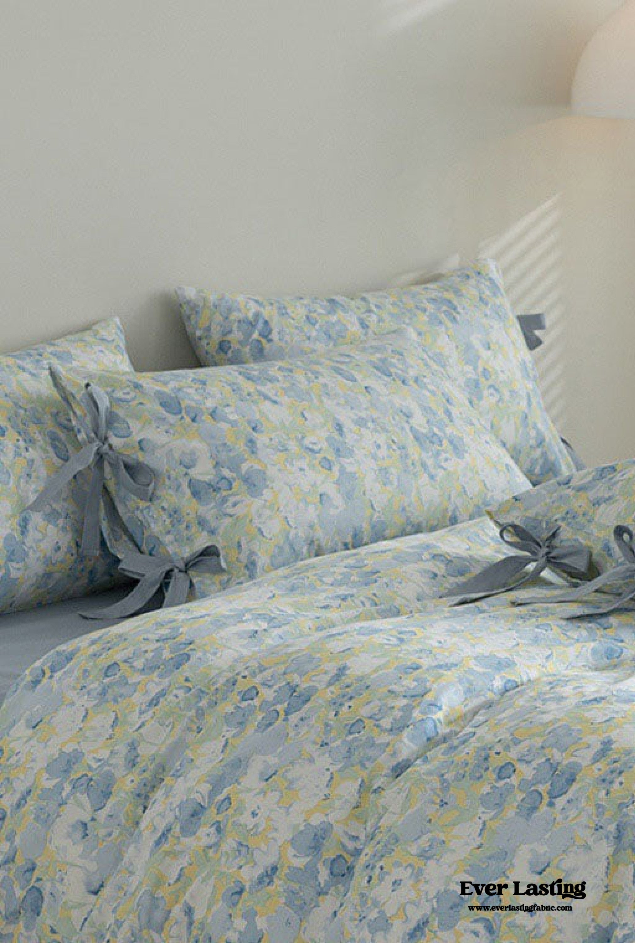Cottage Ribbon Bow Tie Floral Bedding Set - Rust Pink