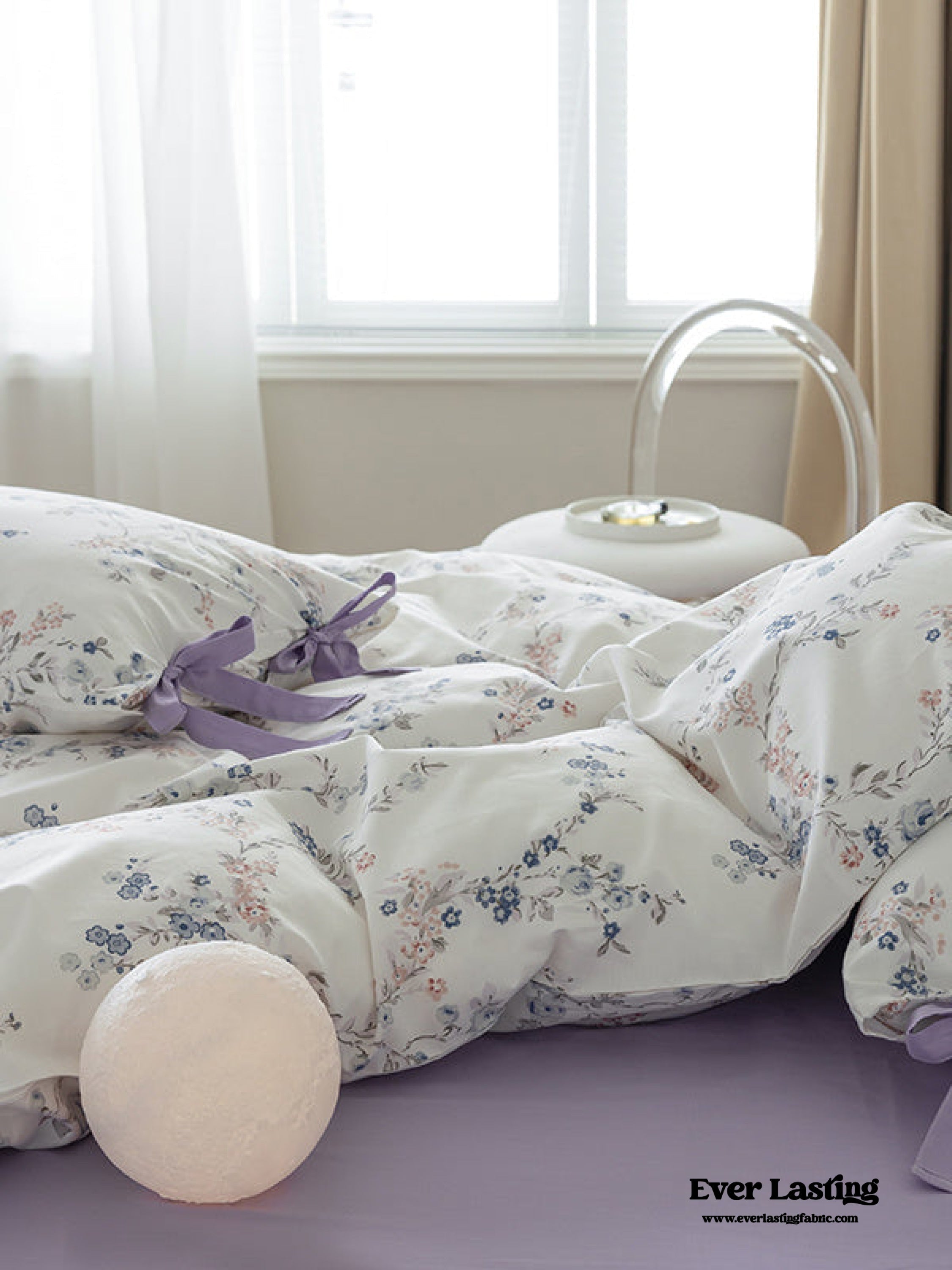 Cottage Ribbon Bow Tie Floral Bedding Set - Rust Pink
