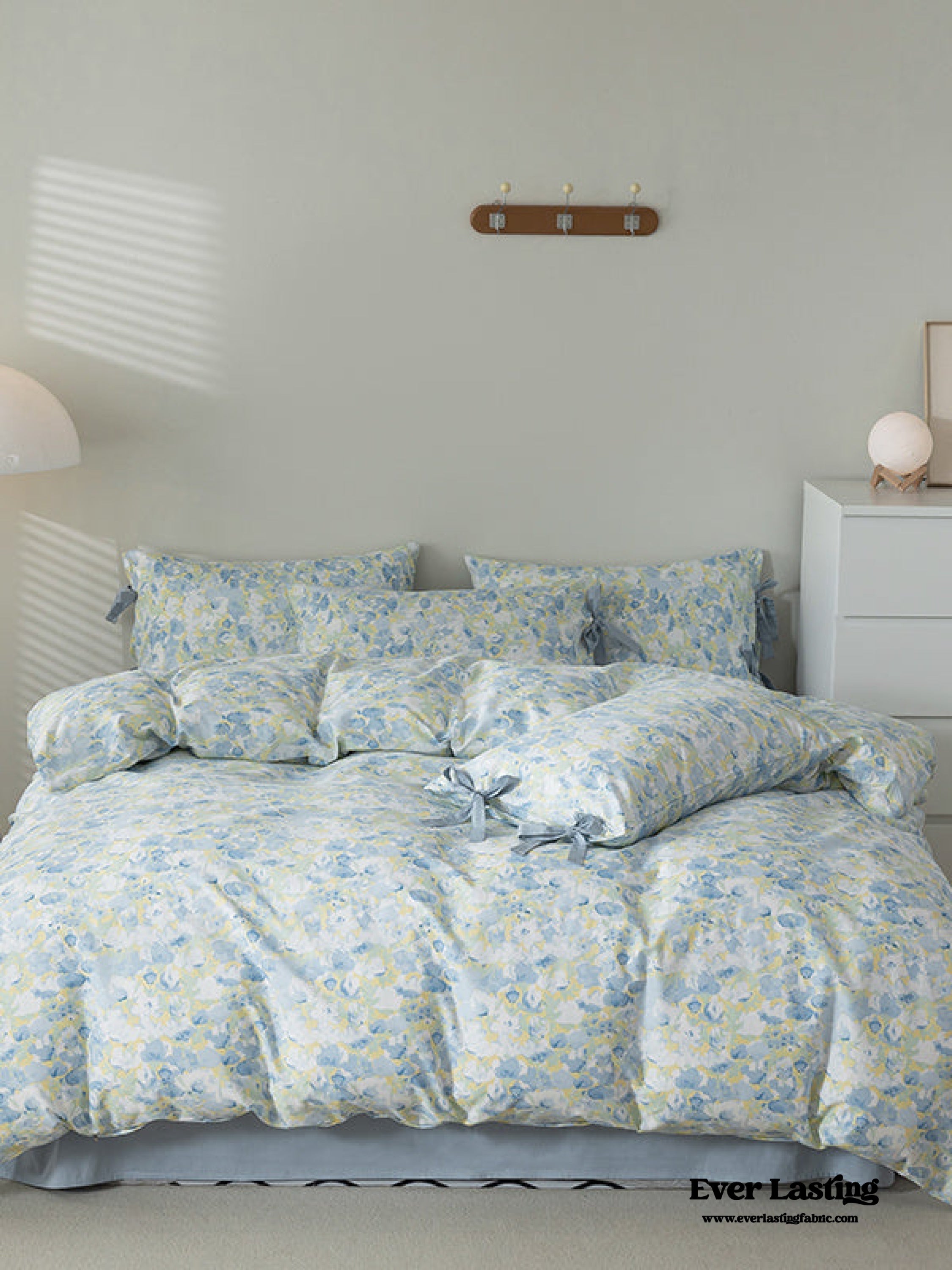 Cottage Ribbon Bow Tie Floral Bedding Set - Rust Pink