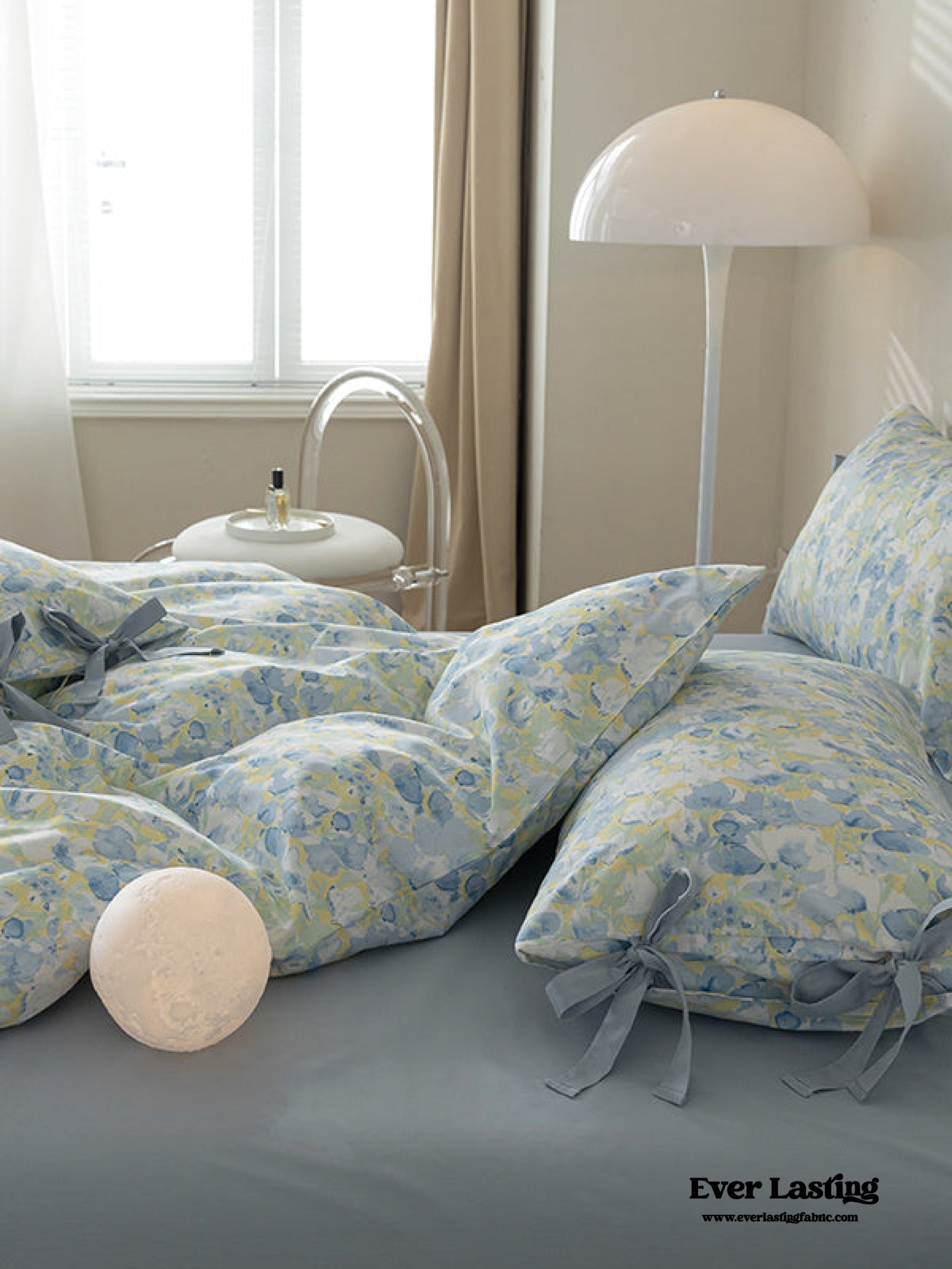 Cottage Ribbon Bow Tie Floral Bedding Set - Rust Pink