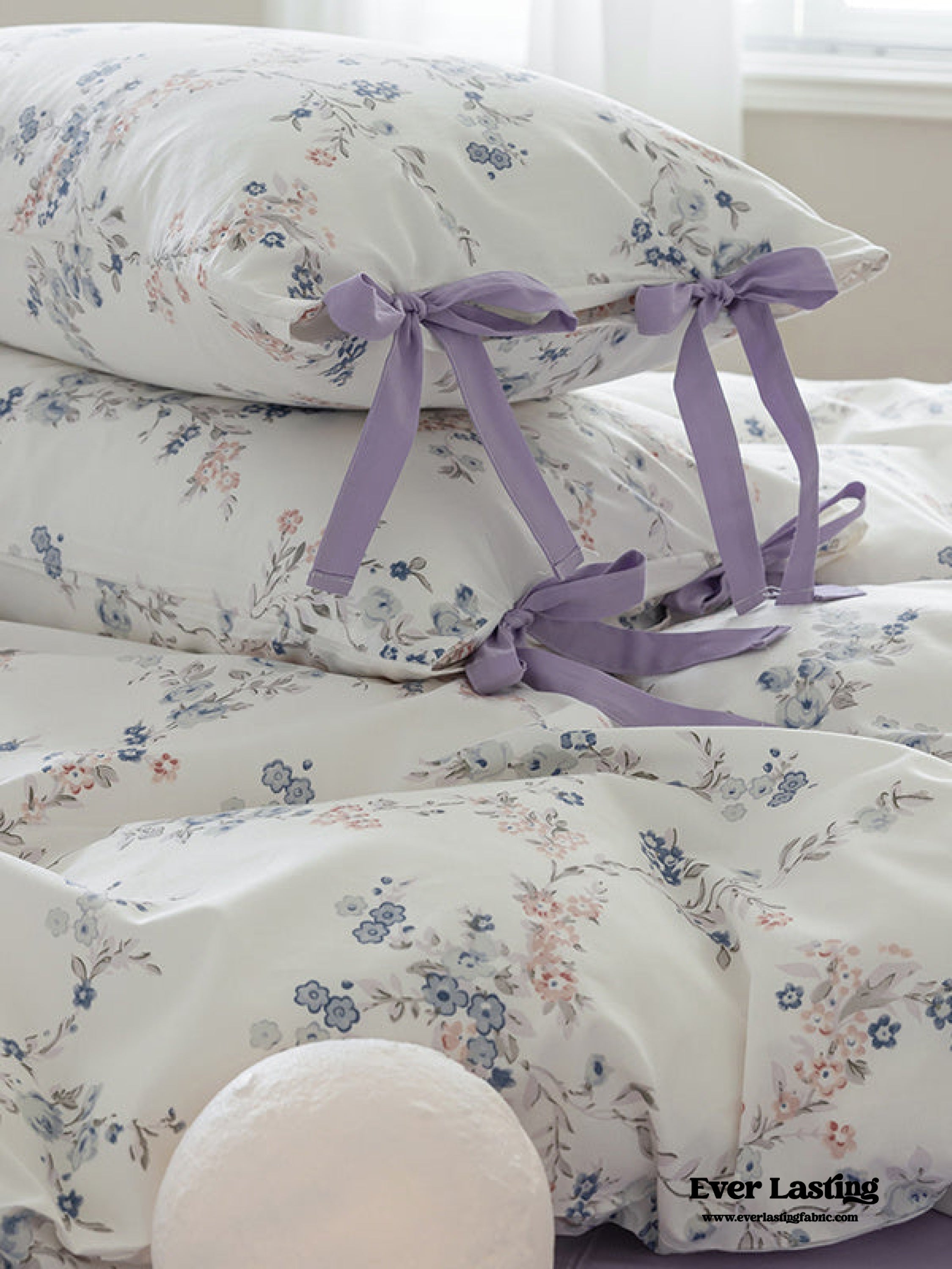 Cottage Ribbon Bow Tie Floral Bedding Set - Rust Pink