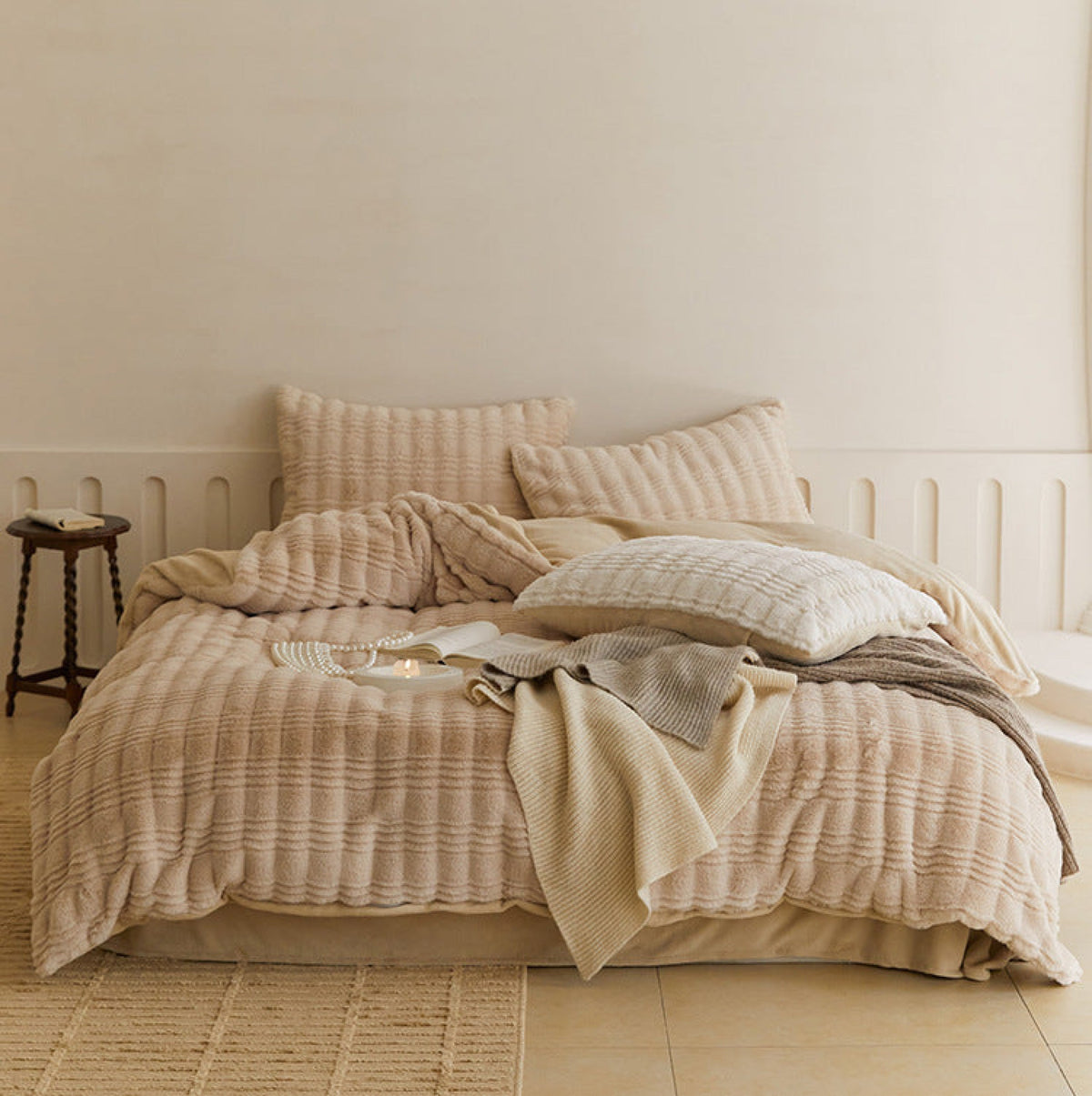 Cozy Earth Tone Milk Velvet Bedding Set - Beige Khaki