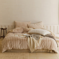 Cozy Earth Tone Milk Velvet Bedding Set - Beige Khaki