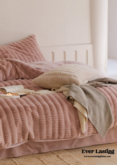 Cozy Earth Tone Milk Velvet Bedding Set - Pink