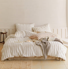 Cozy Earth Tone Milk Velvet Bedding Set - White