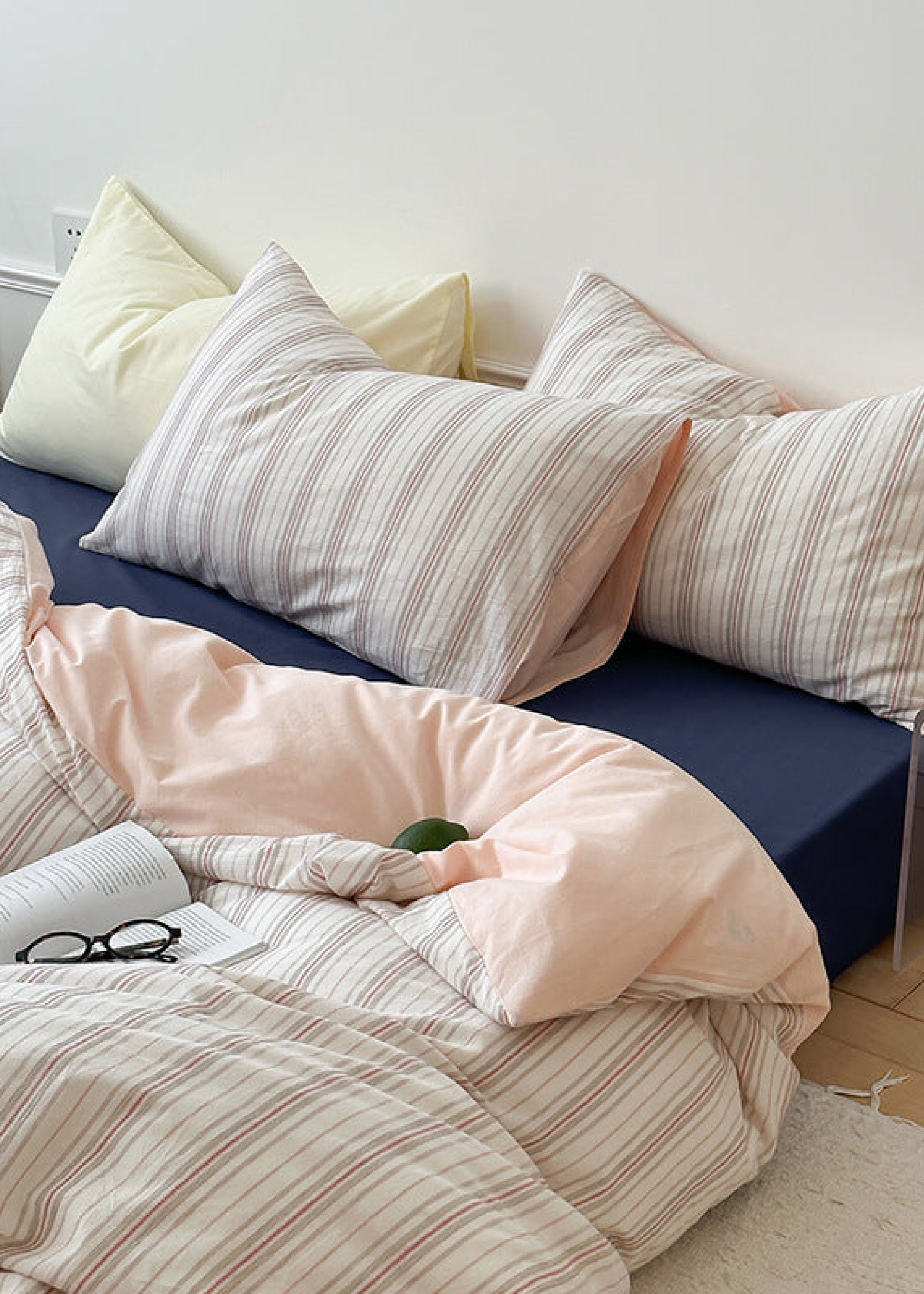 Cozy Pastel Striped Washed Cotton Pillowcases - Pink