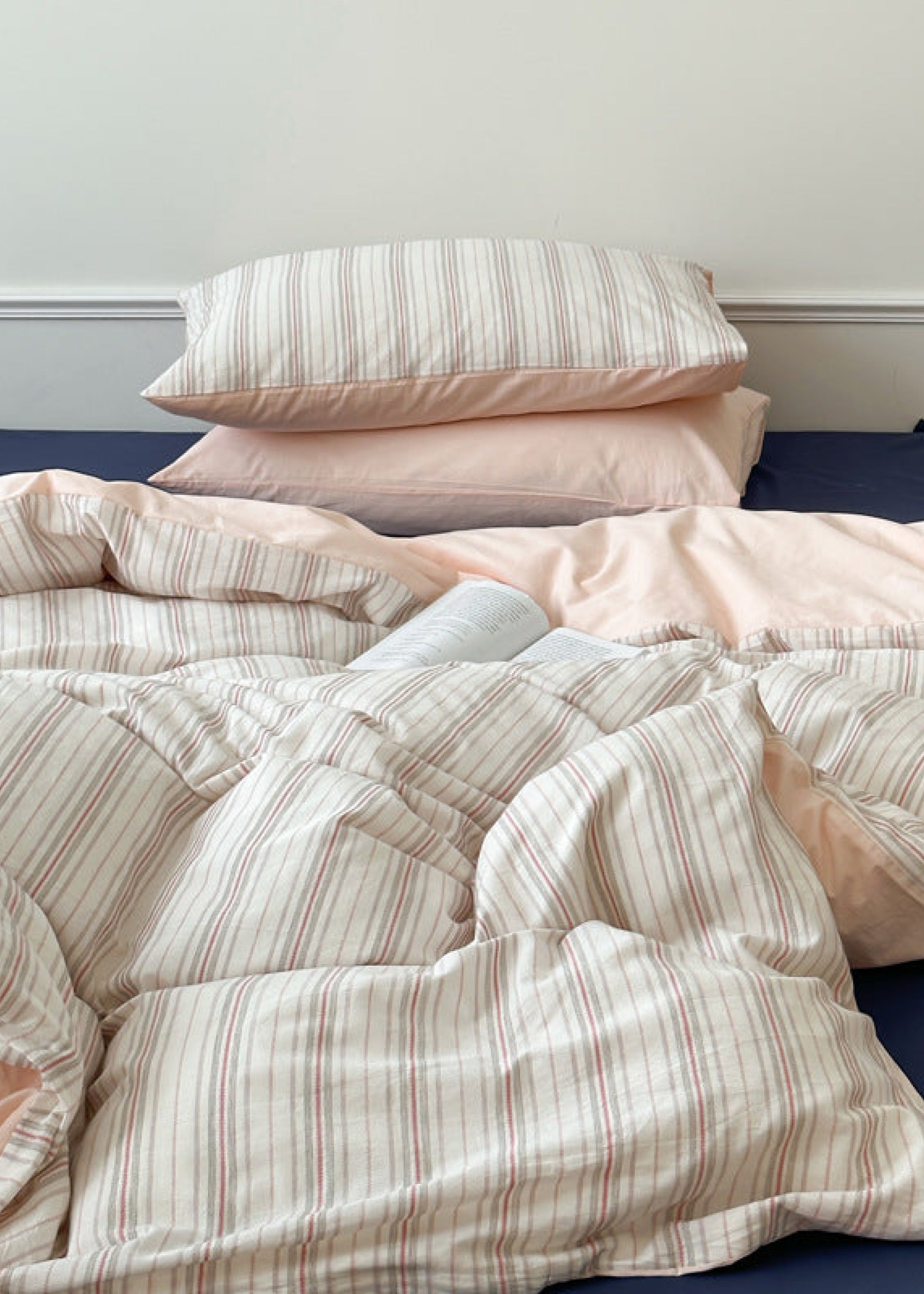 Cozy Pastel Striped Washed Cotton Pillowcases - Pink