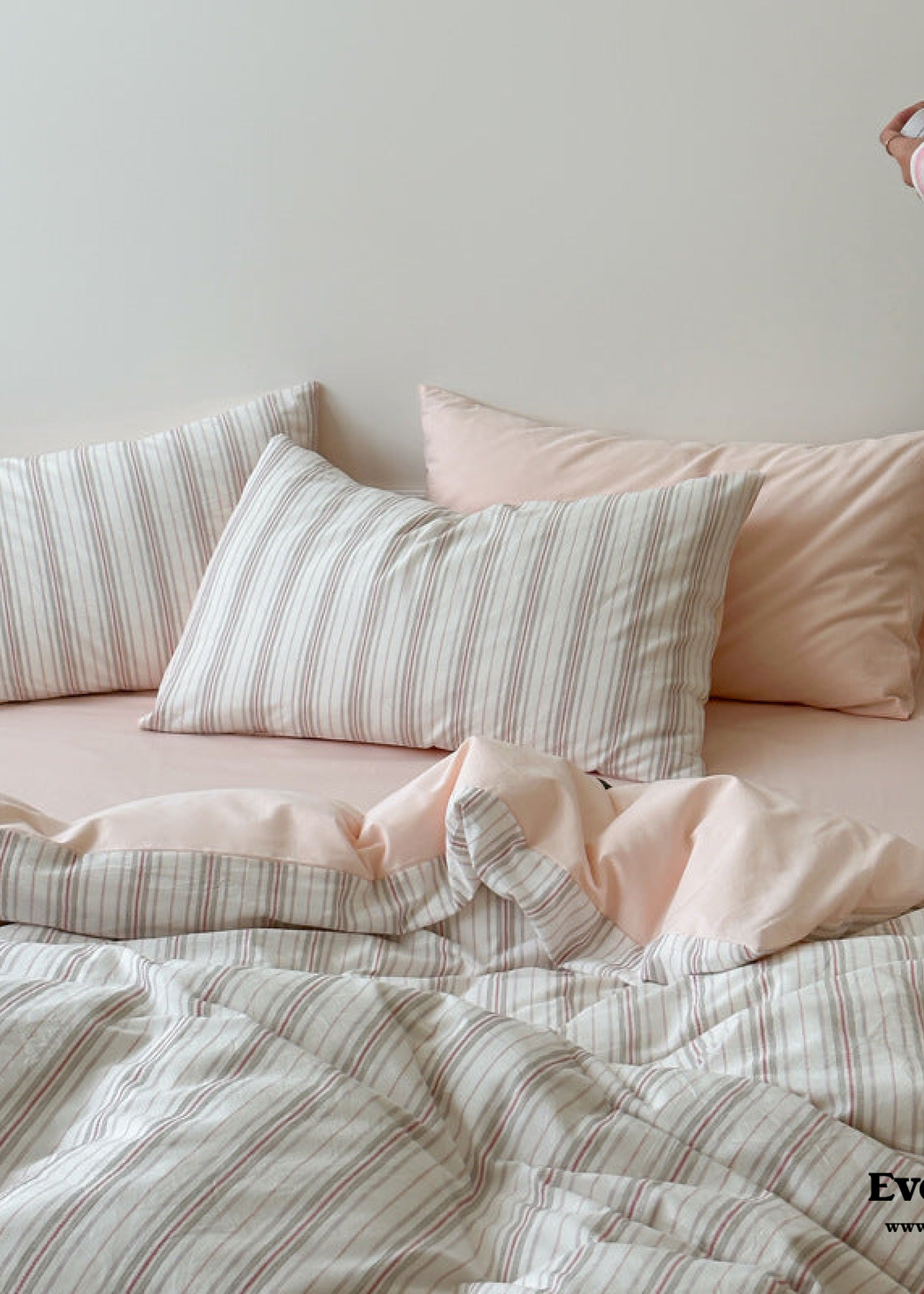 Cozy Pastel Striped Washed Cotton Pillowcases - Pink