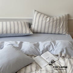 Cozy Pastel Striped Washed Cotton Bedding Set