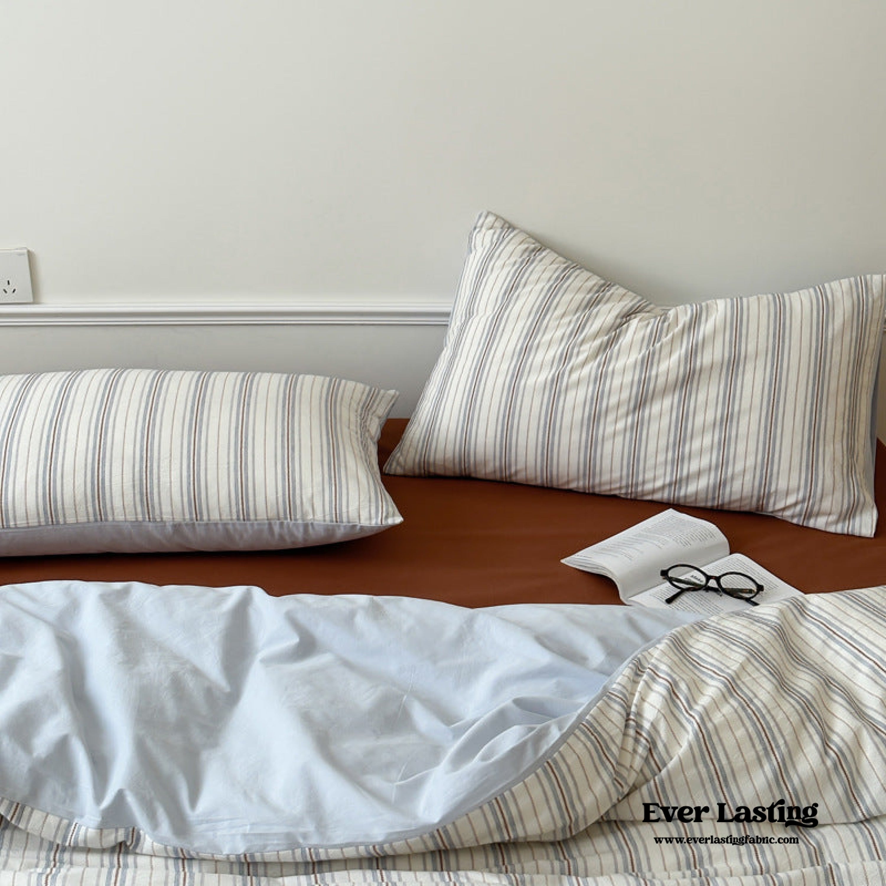 Cozy Pastel Striped Washed Cotton Pillowcases - Pink