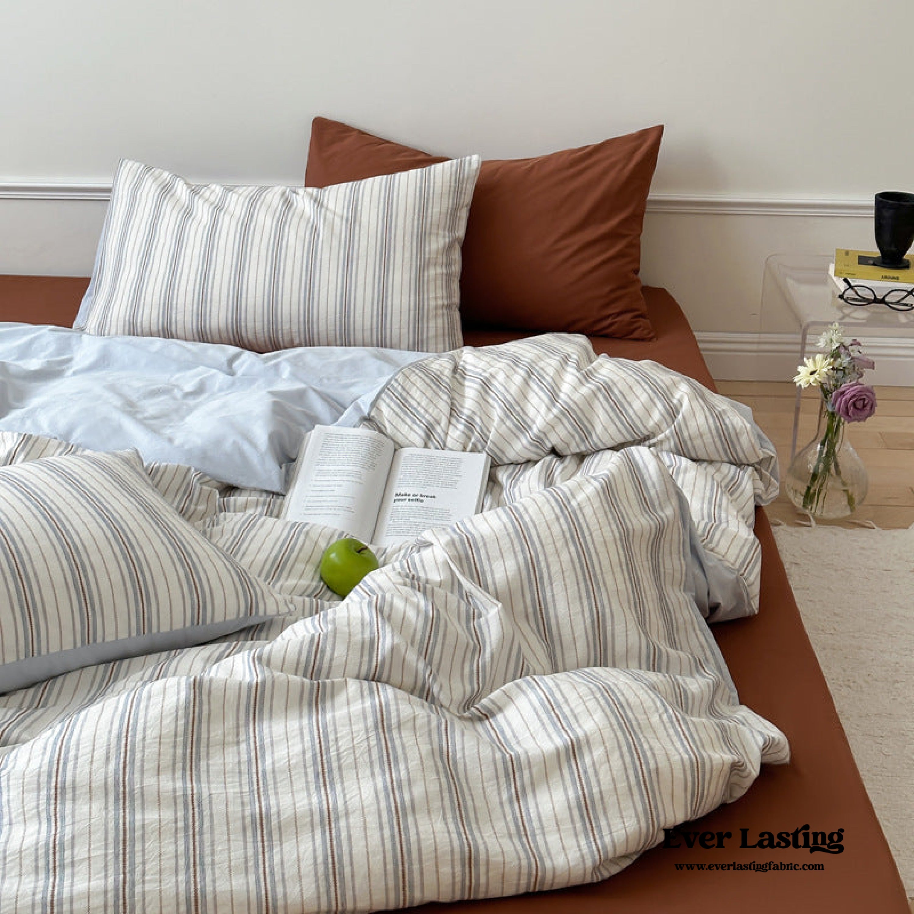 Cozy Pastel Striped Washed Cotton Pillowcases - Pink