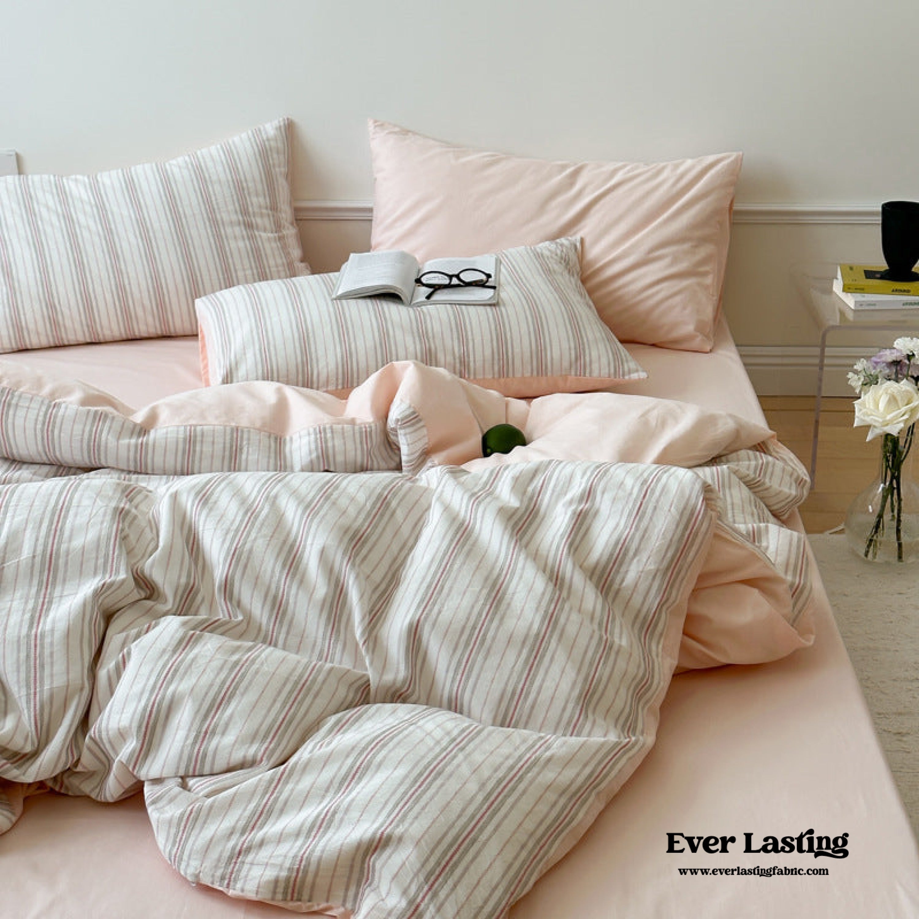 Cozy Pastel Striped Washed Cotton Pillowcases - Pink