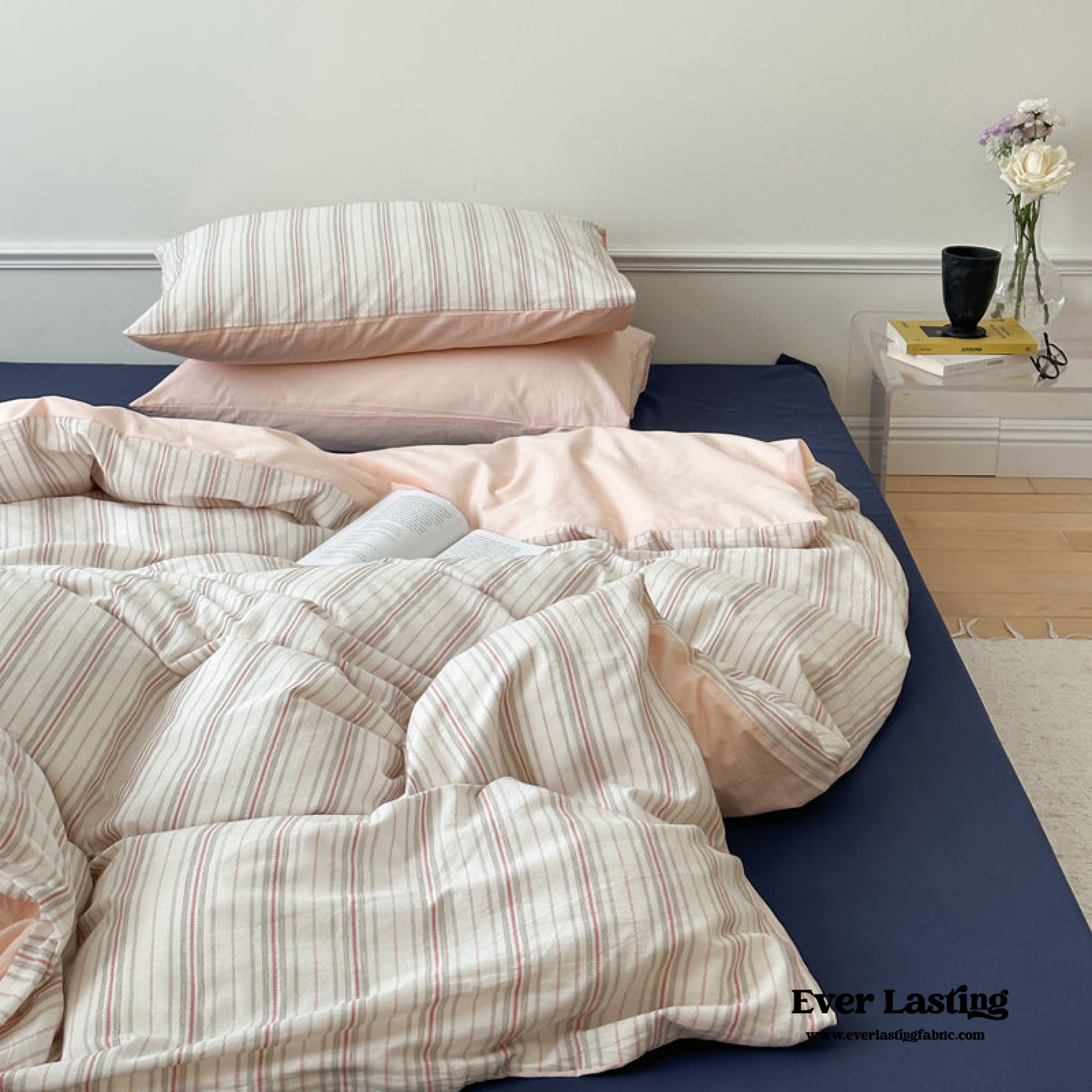 Cozy Pastel Striped Washed Cotton Pillowcases - Pink