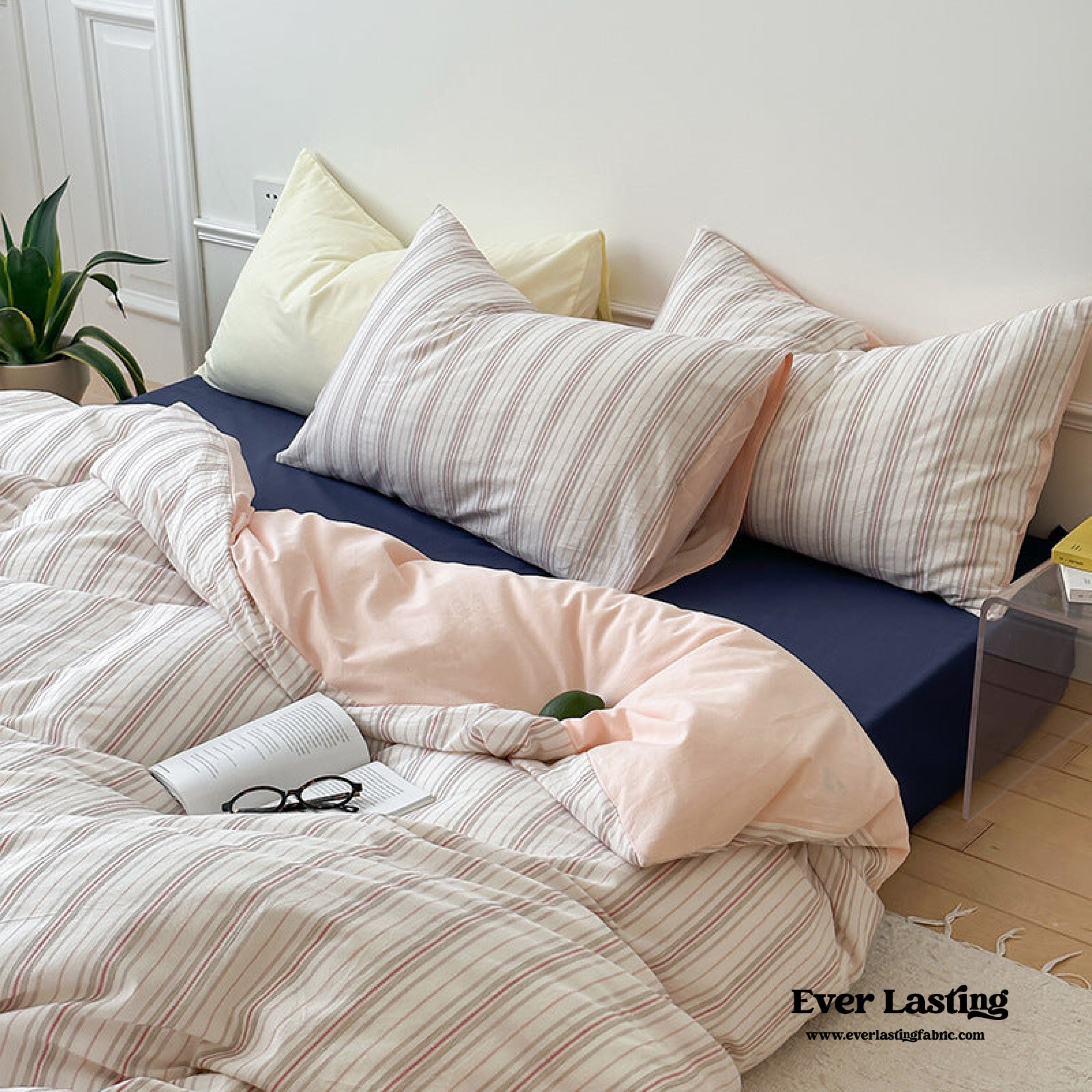Cozy Pastel Striped Washed Cotton Pillowcases - Pink