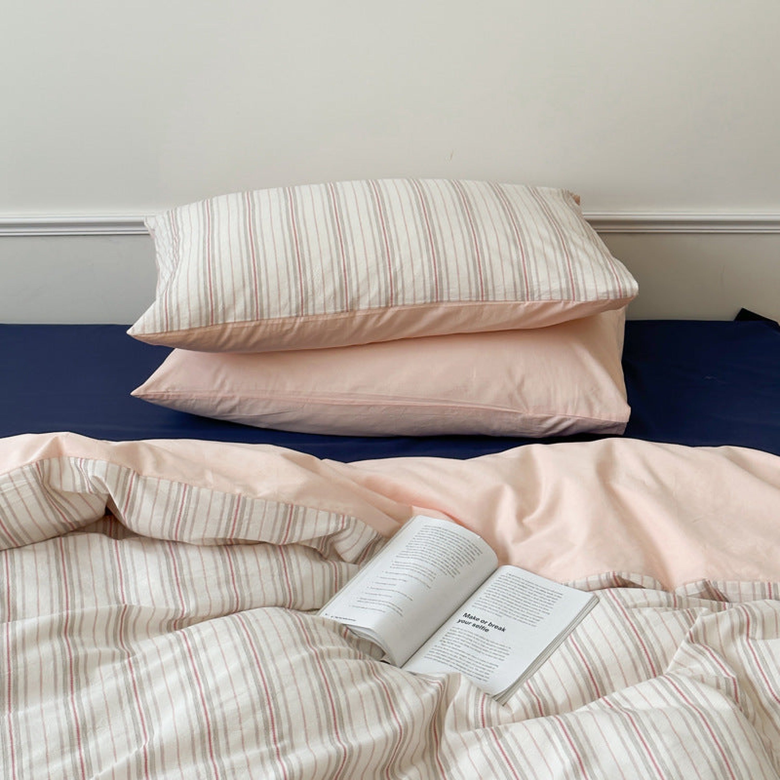 Cozy Pastel Striped Washed Cotton Pillowcases - Pink