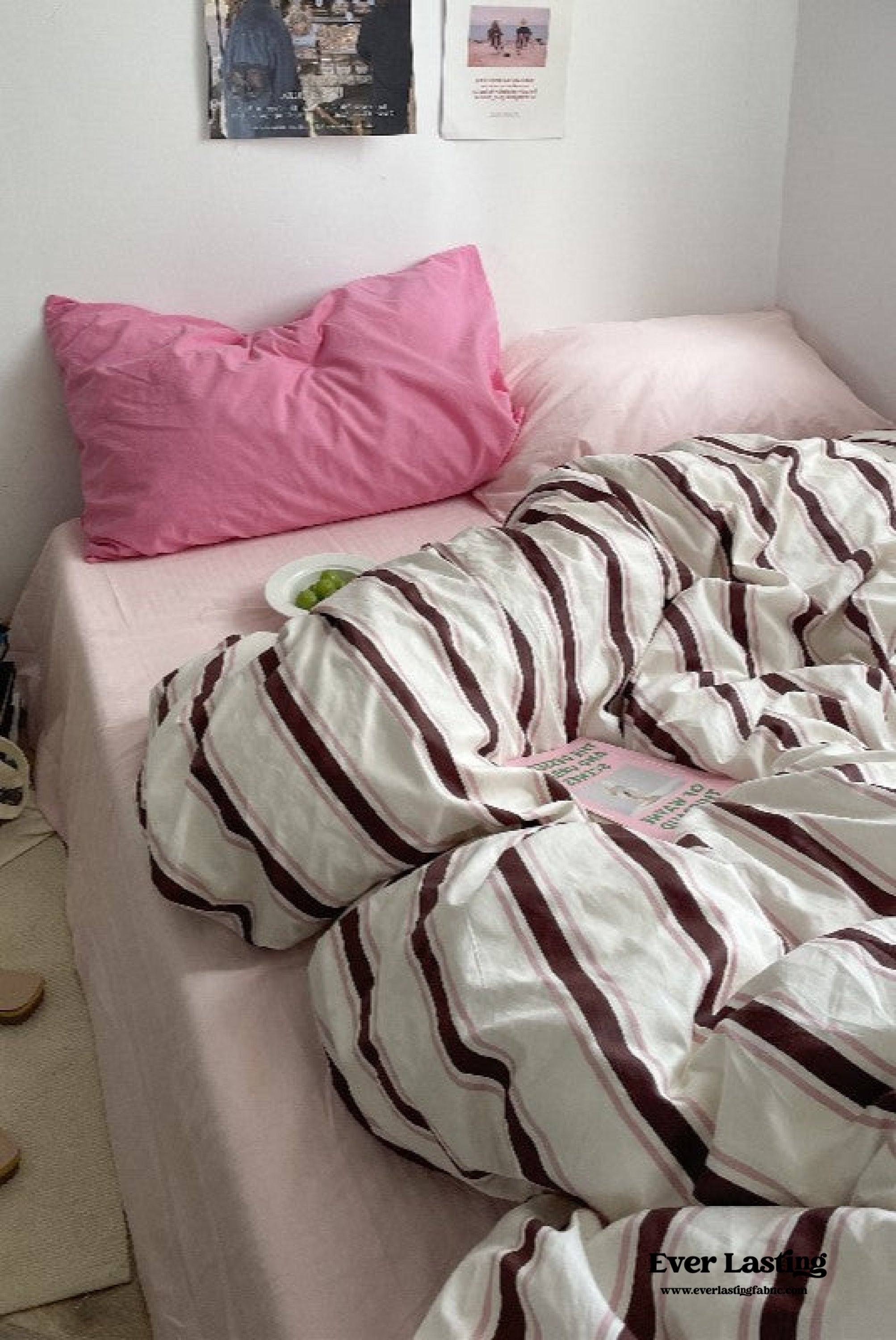 Cozy Washed Cotton Striped Bedding Set - Pink