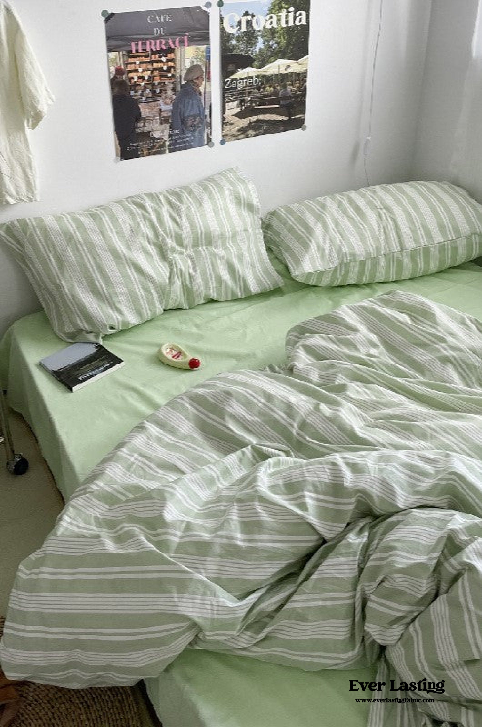 Cozy Washed Cotton Striped Bedding Set - Pink