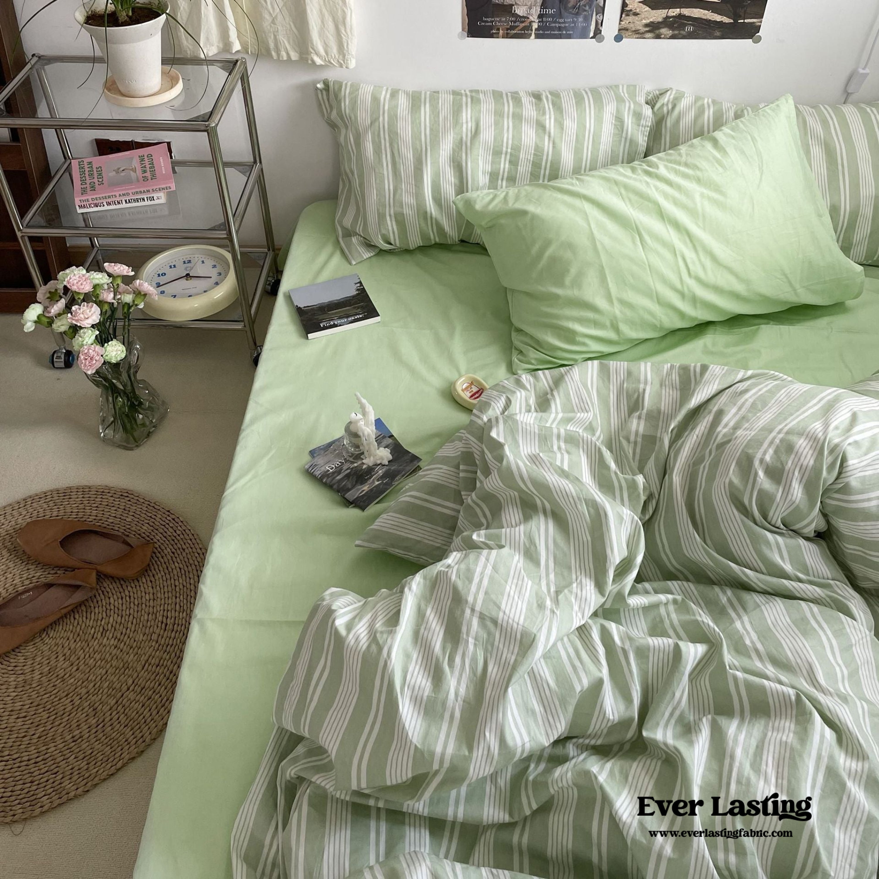 Cozy Washed Cotton Striped Bedding Set - Pink